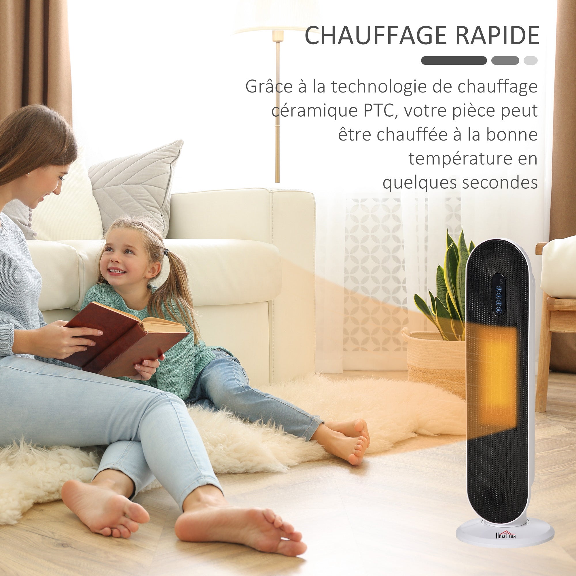 Radiateur électrique Chauffage soufflant oscillant 45° minuterie 24H 1200/2000 W - céramique PTC - télécommande incluse - chauffage d'appoint protection contre renversement et surchauffe noir