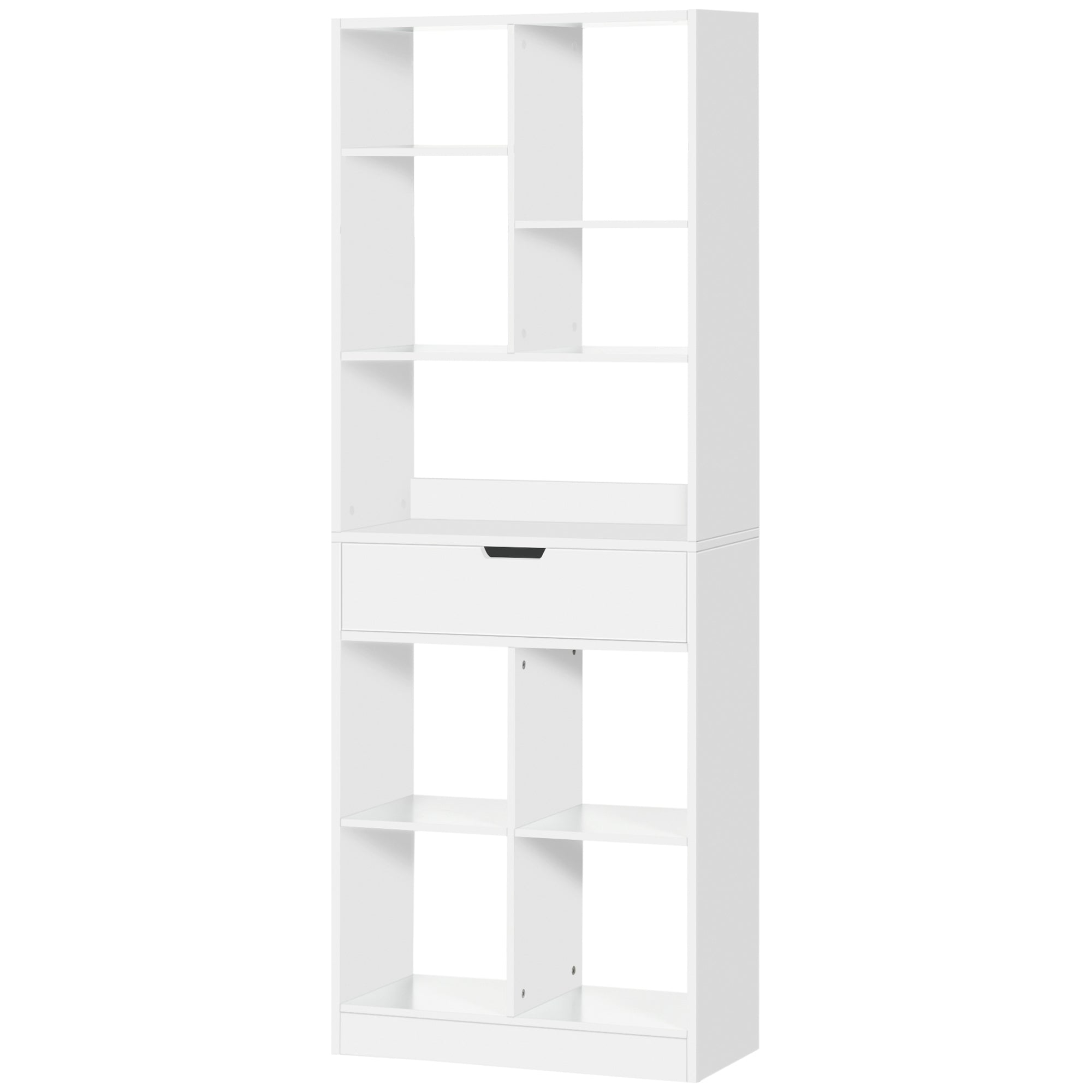 Bibliothèque, étagère à livres, meuble de rangement avec tiroir et compartiments ouvertes, étagère de rangement pour salon, chambre bureau, 60 x 26 x 158 cm, blanc