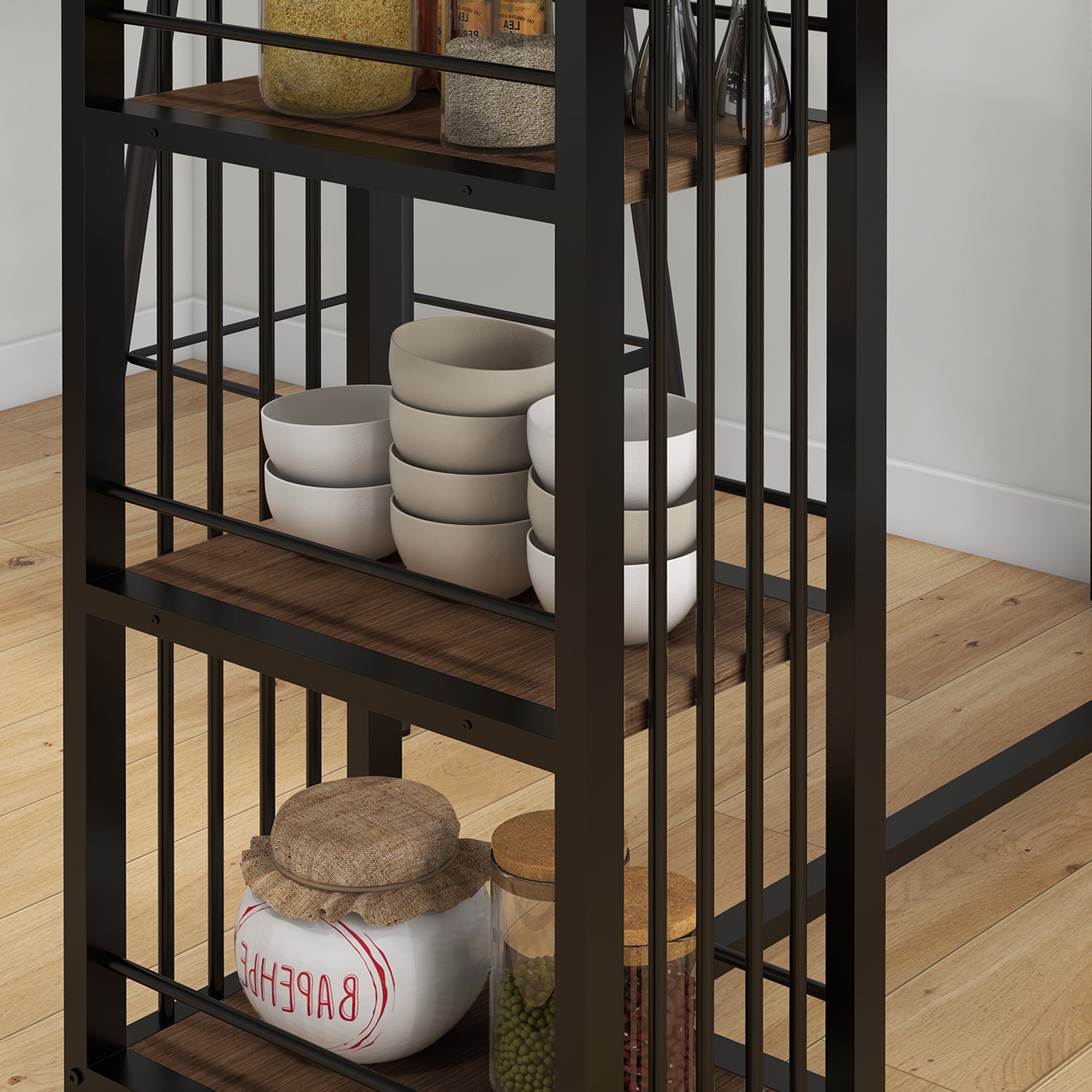 Table de bar table haute de cuisine mange-debout avec étagères - 120 x 40 x 105 cm - piètement acier noir marron