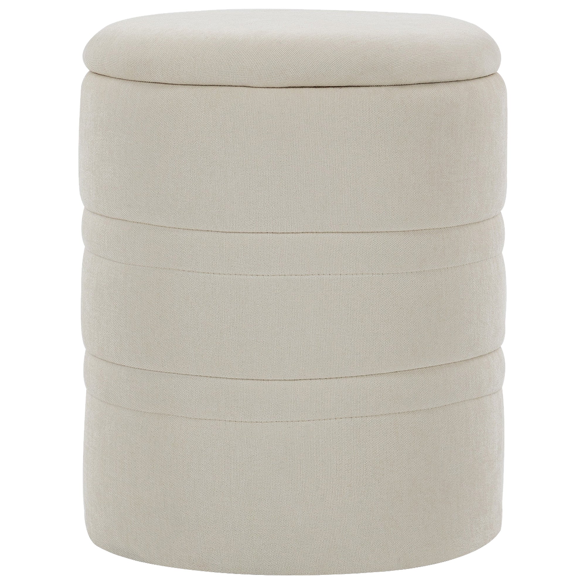 Pouf coffre rangement, tabouret rond avec couvercle, pouf repose-pieds en chenille, pour la chambre à coucher, entrée, salon, charge 120 Kg, Ø 36,5 x 46,5 cm, beige