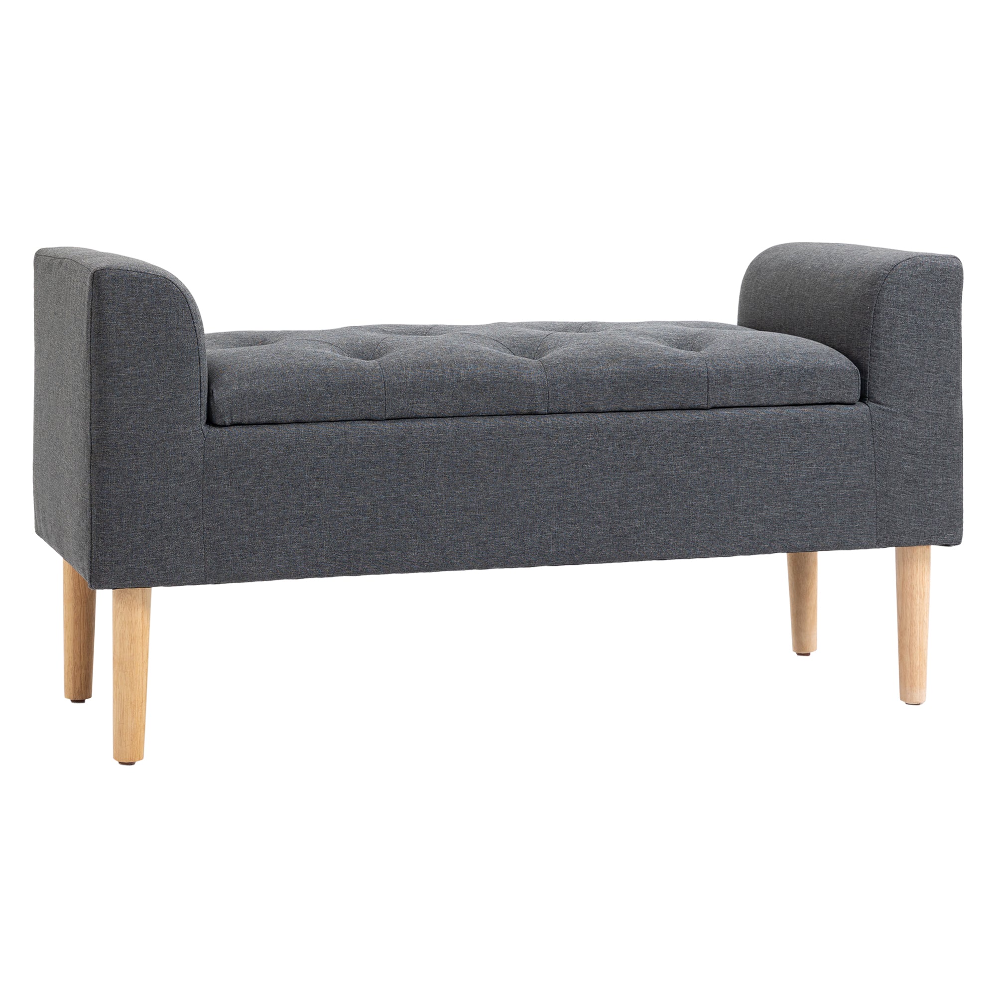 Banc coffre rangement capitonné banquette avec accoudoirs, banc de rangement pour la chambre à coucher, entrée, salon, charge 130 Kg dim. 116 x 44 x 58 cm gris foncé