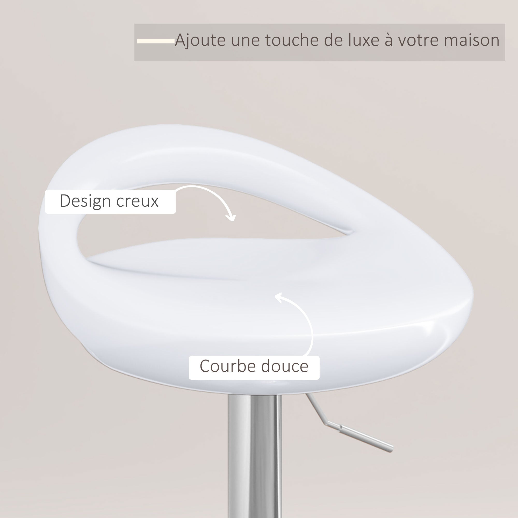 Lot de 2 tabourets de bar, chaises de bar réglable en hauteur, chaise haute cuisine avec dossier et repose-pieds, pivotant à 360°, ABS et métal, pour salle à manger, comptoir, blanc