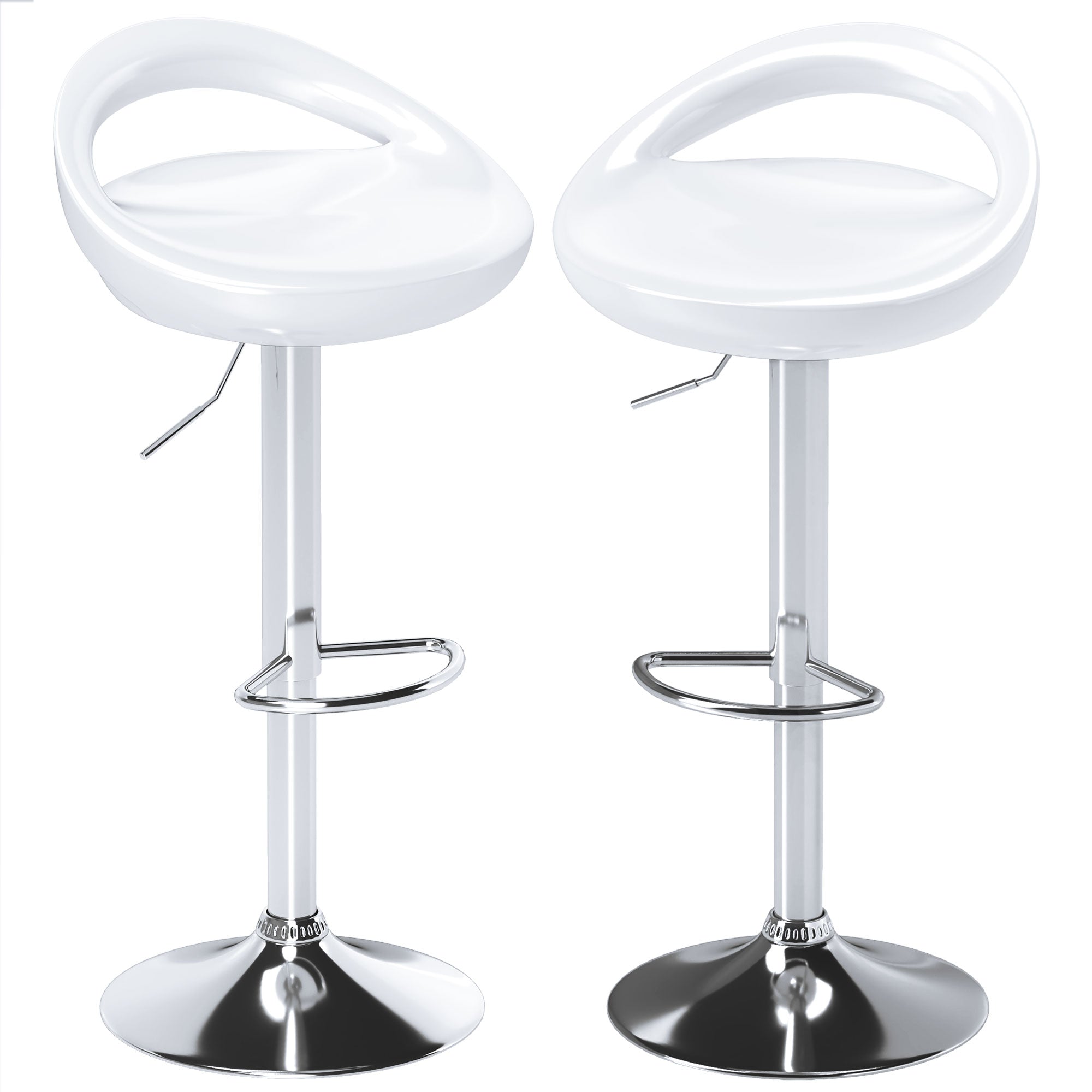 Lot de 2 tabourets de bar, chaises de bar réglable en hauteur, chaise haute cuisine avec dossier et repose-pieds, pivotant à 360°, ABS et métal, pour salle à manger, comptoir, blanc