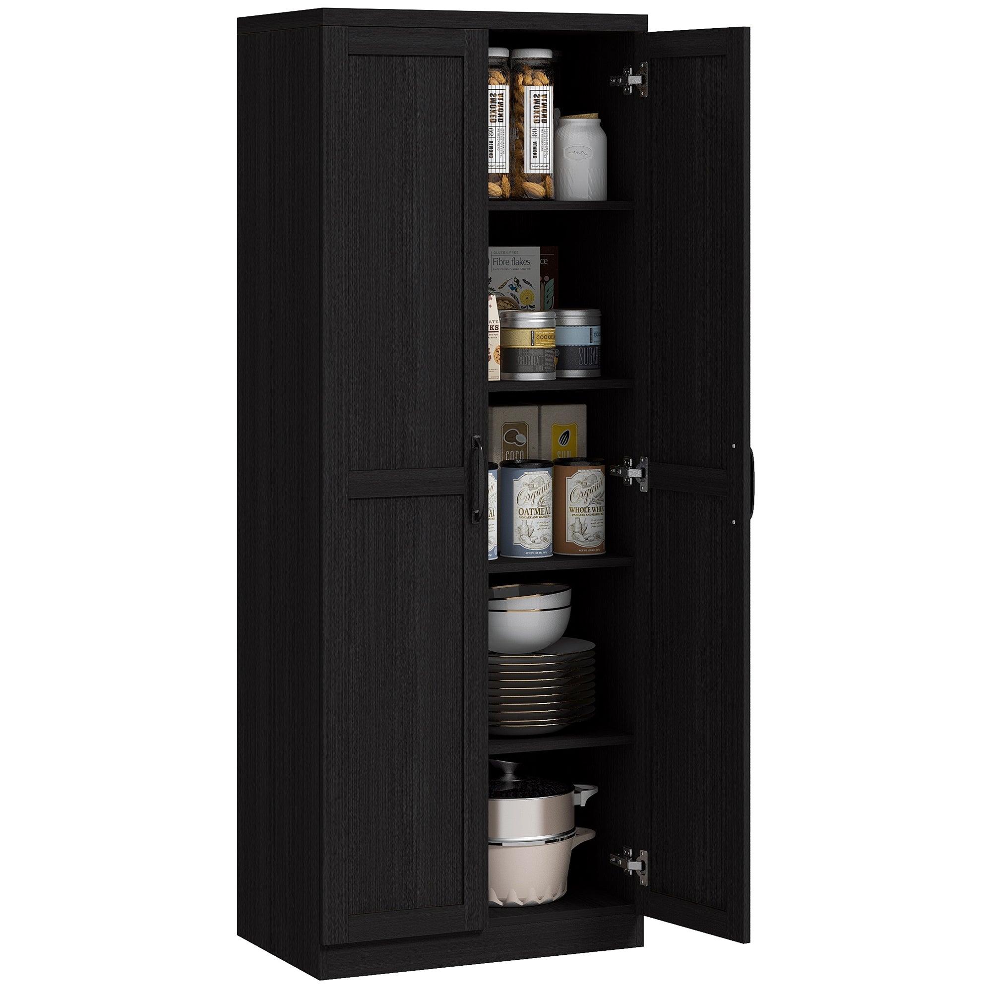 Buffet cuisine, meuble cuisine rangement, meuble de rangement, vaisselier moderne avec double porte et 2 étagères réglables, pour salle à manger, salon, 60 x 40 x 160 cm, noir