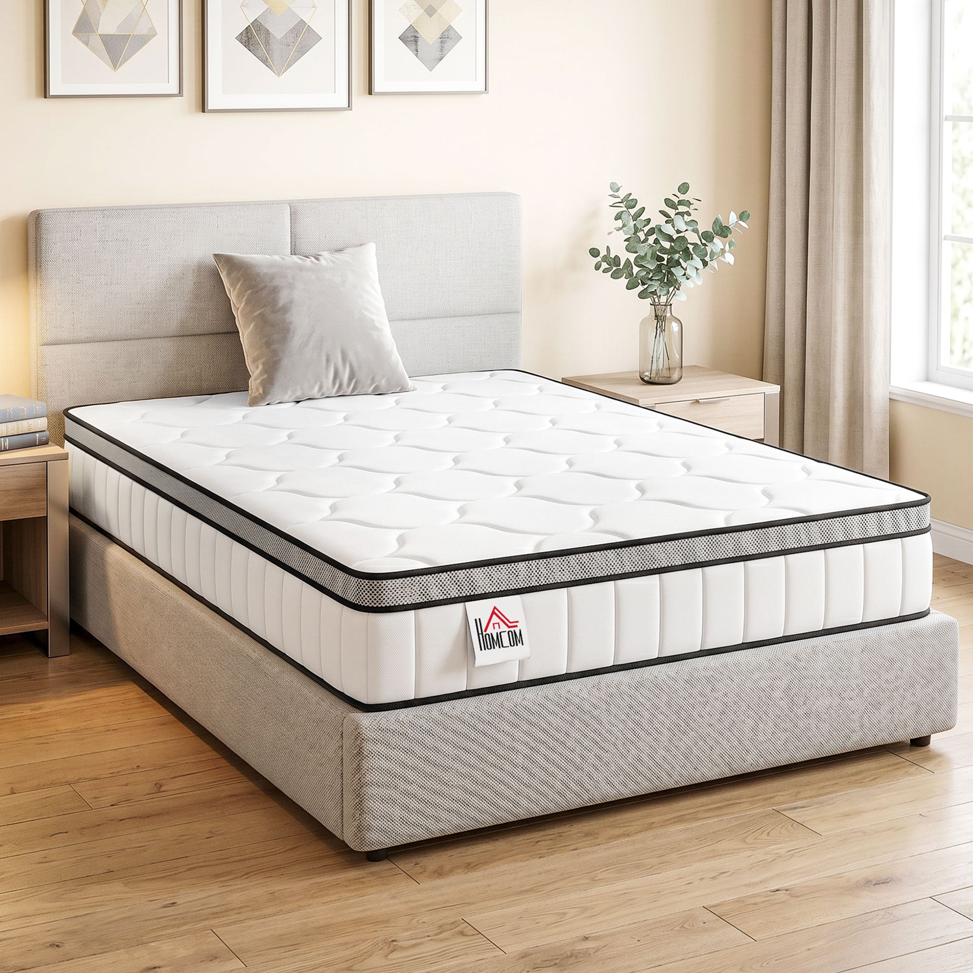 Matelas 90 x 190 cm, Matelas à Ressorts Ensachés, Mousse à Mémoire de Forme au Gel Rafraîchissant, 20 cm d'Épaisseur, Soutien en 7 Zones, Certifié Oeko-Tex, Fermeté Moyenne