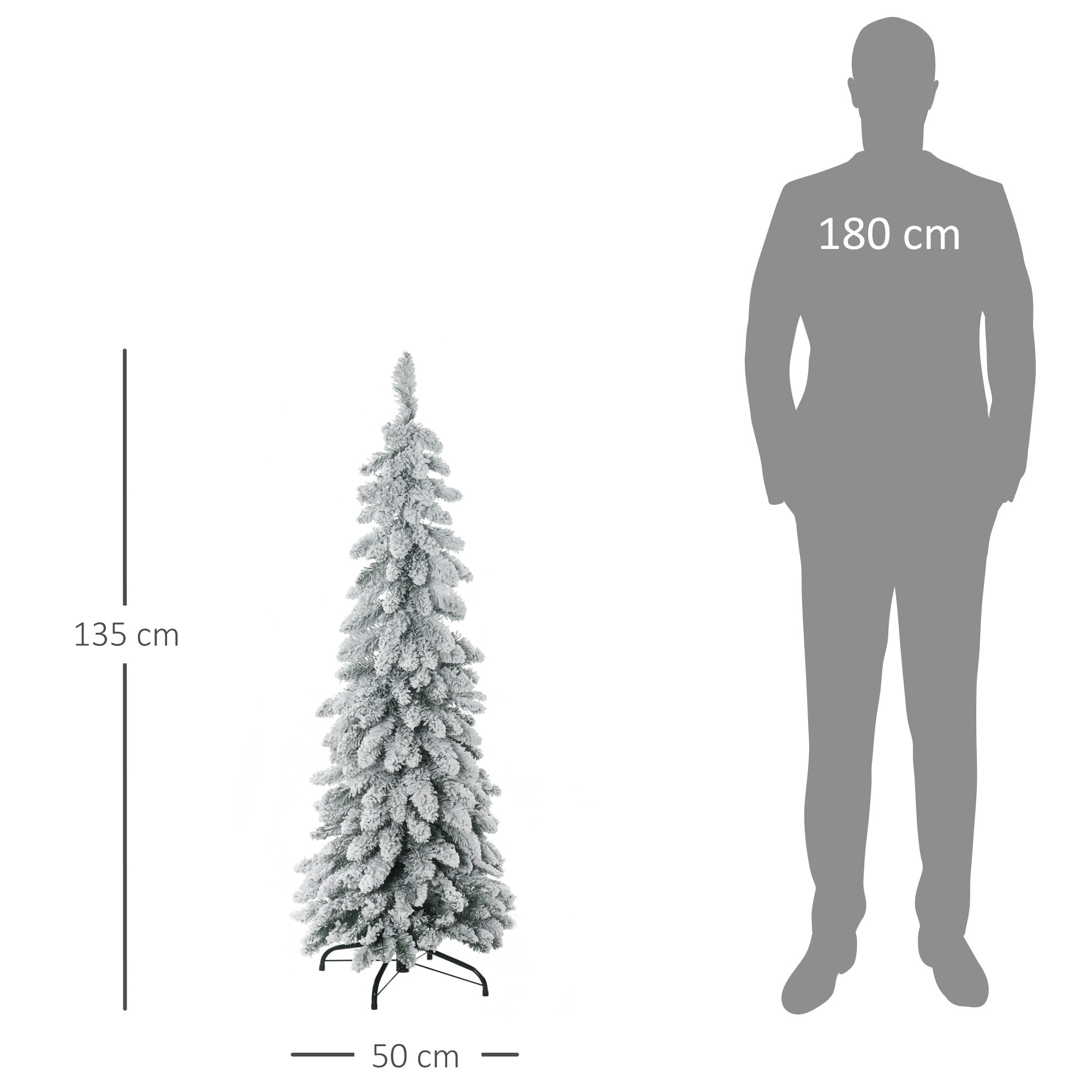 Arbre de Noël artificiel 135 cm sapin de Noël avec support en acier 253 branches enneigées socle pliable vert
