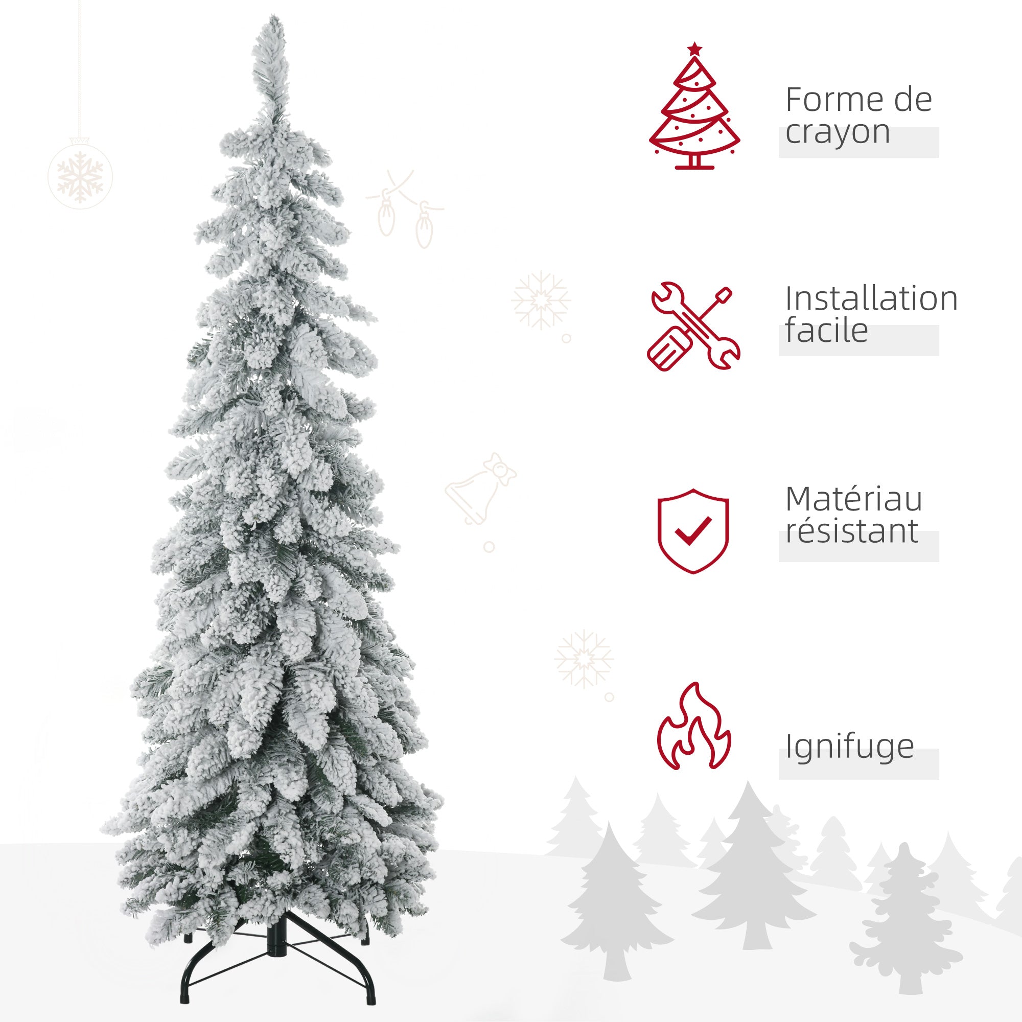 Arbre de Noël artificiel 135 cm sapin de Noël avec support en acier 253 branches enneigées socle pliable vert