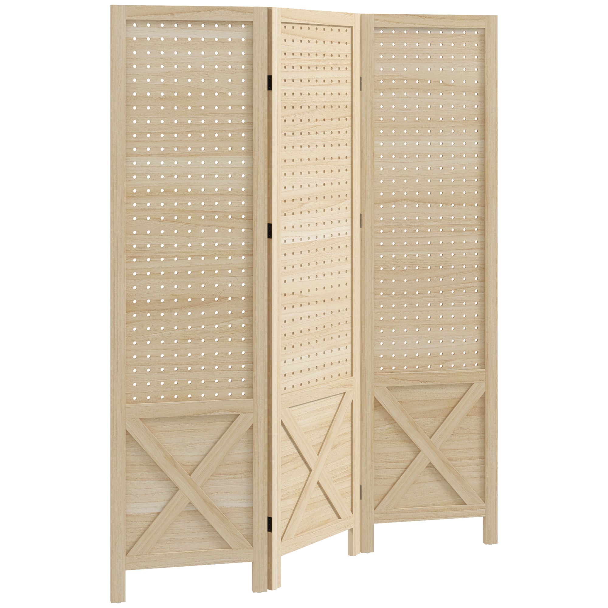 Paravent intérieur en bois, 3 panneaux, 114 x 144,5 cm, panneau perforé, séparateur de pièce pliable, Panneau perforé pour salon, chambre à coucher, maison, bois naturel