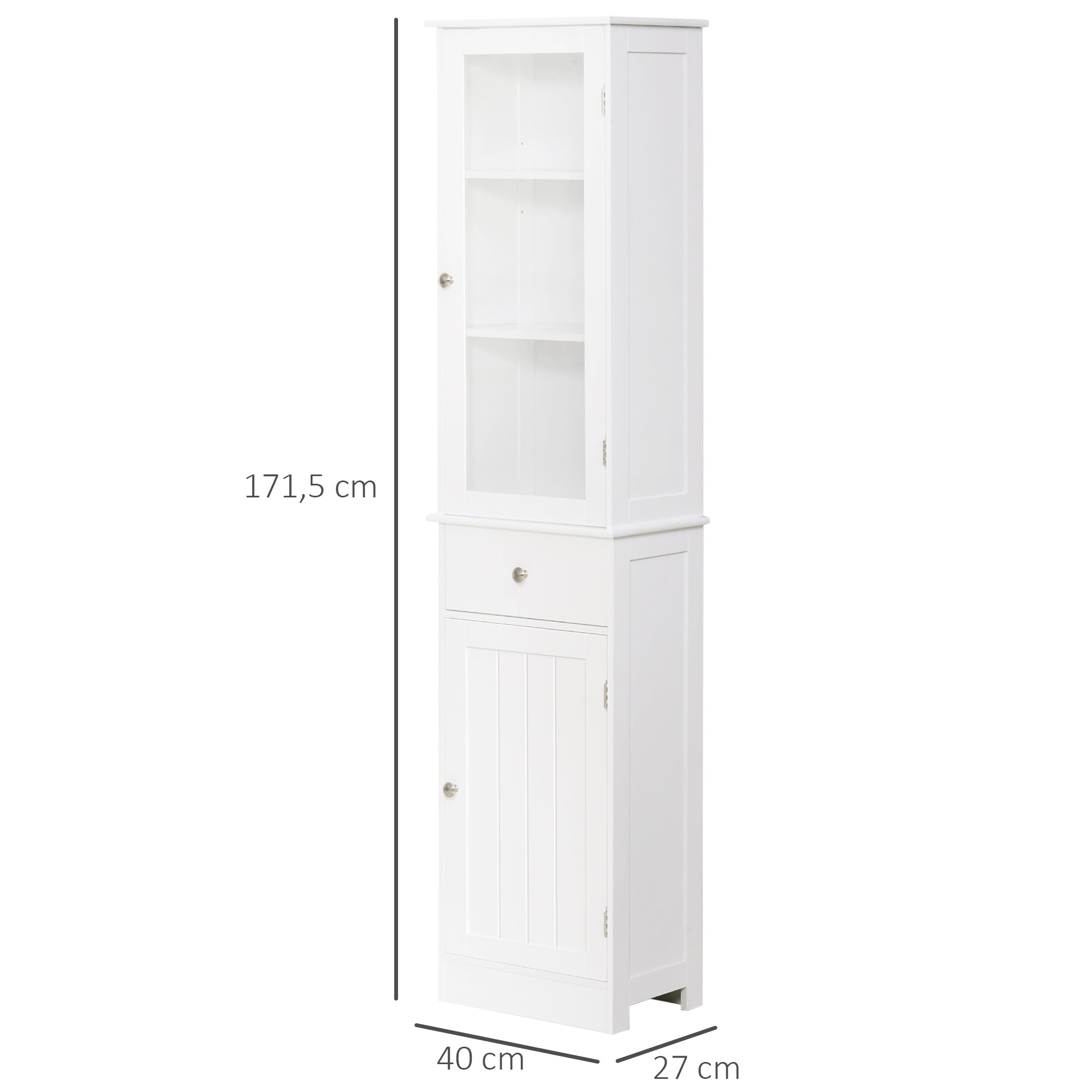 Meuble Colonne de Salle de Bain Placard Porte Acrylique 2 étagères Placard Porte 1 étagère tiroir MDF Blanc