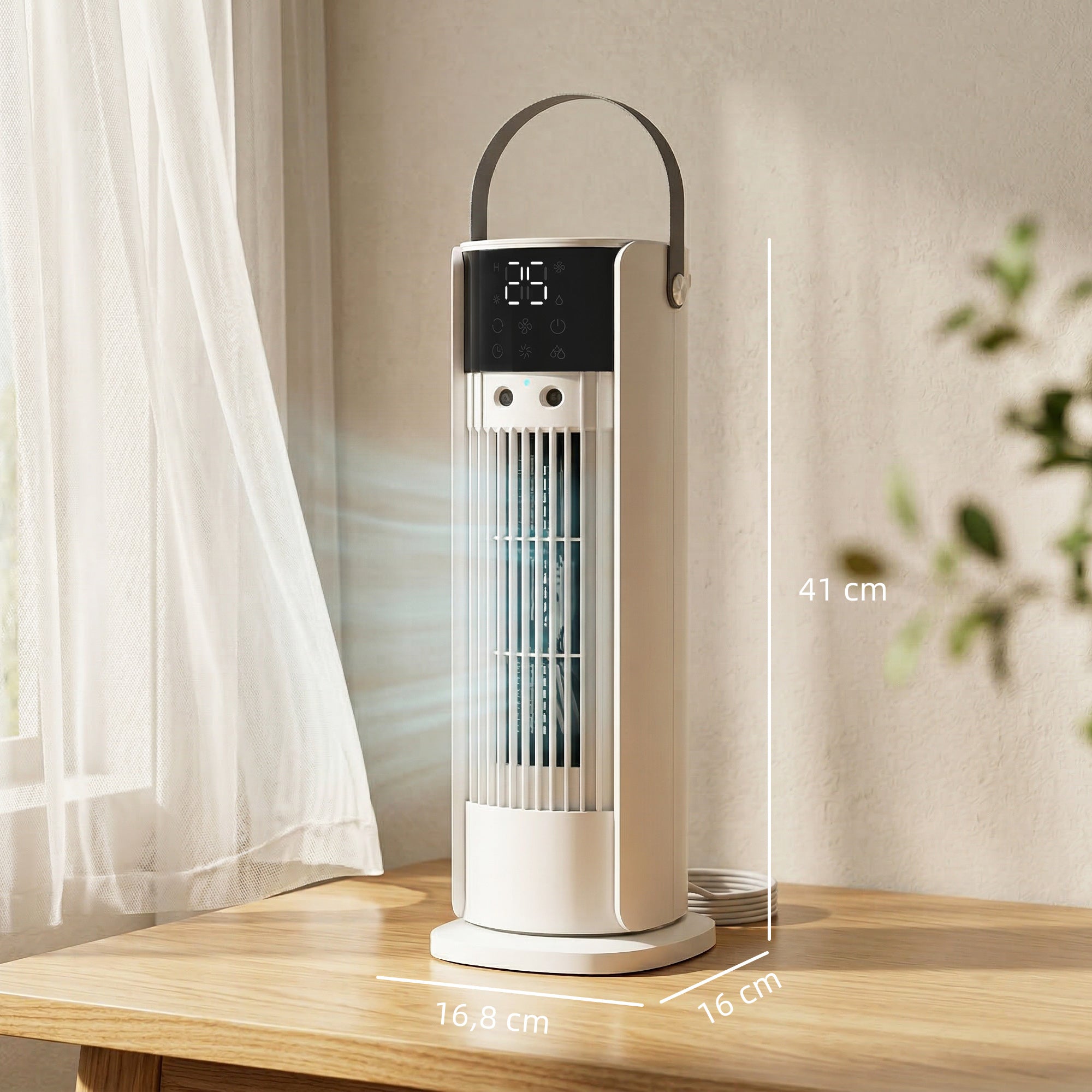 Ventilateur de table colonne avec brumisateur et éclairage RGB, ventilateur de bureau 3 vitesses, oscillation à 90°, minuterie 10 h, pour chambre et bureau, blanc