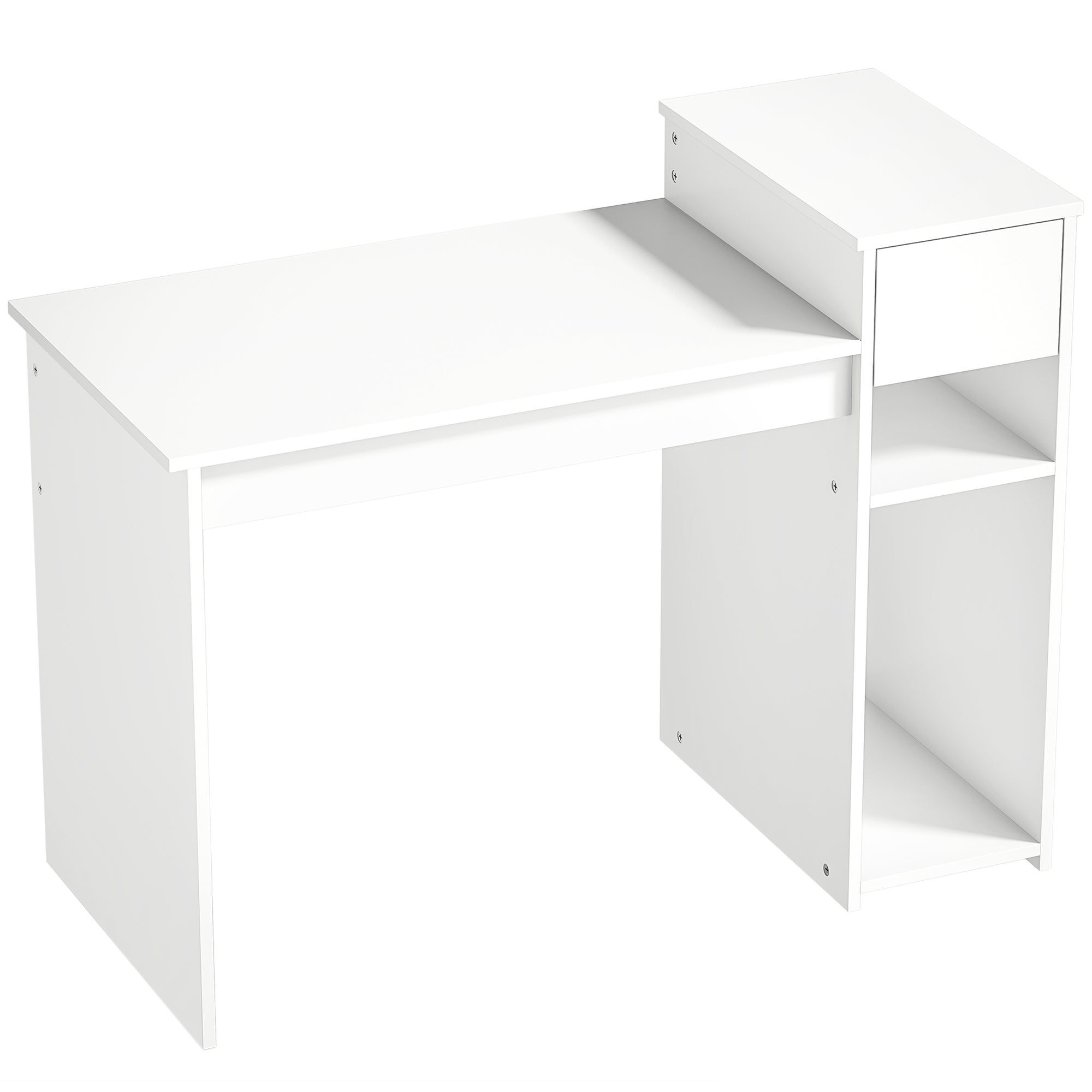 Bureau informatique avec tiroir et étagère, bureau d'ordinateur avec support d'unité centrale, 108 x 50 x 82 cm, style moderne, table d'étude pour chambre, studio, blanc