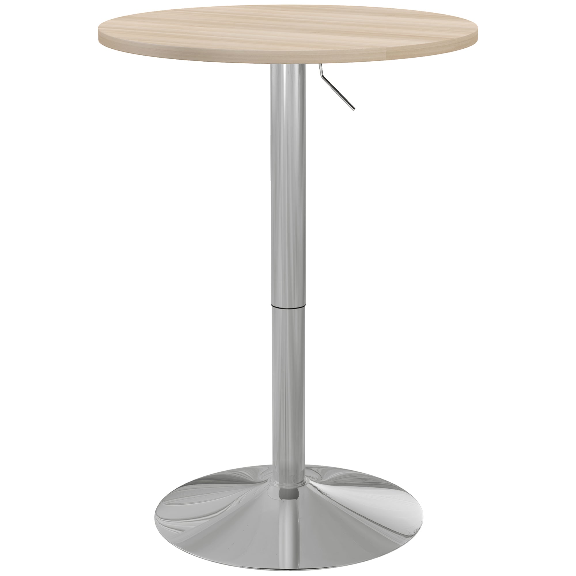 Table de bar ronde table haute cuisine mange-debout réglable en hauteur 69-91 cm avec plateau pivotante à 360° base en acier naturel et gris