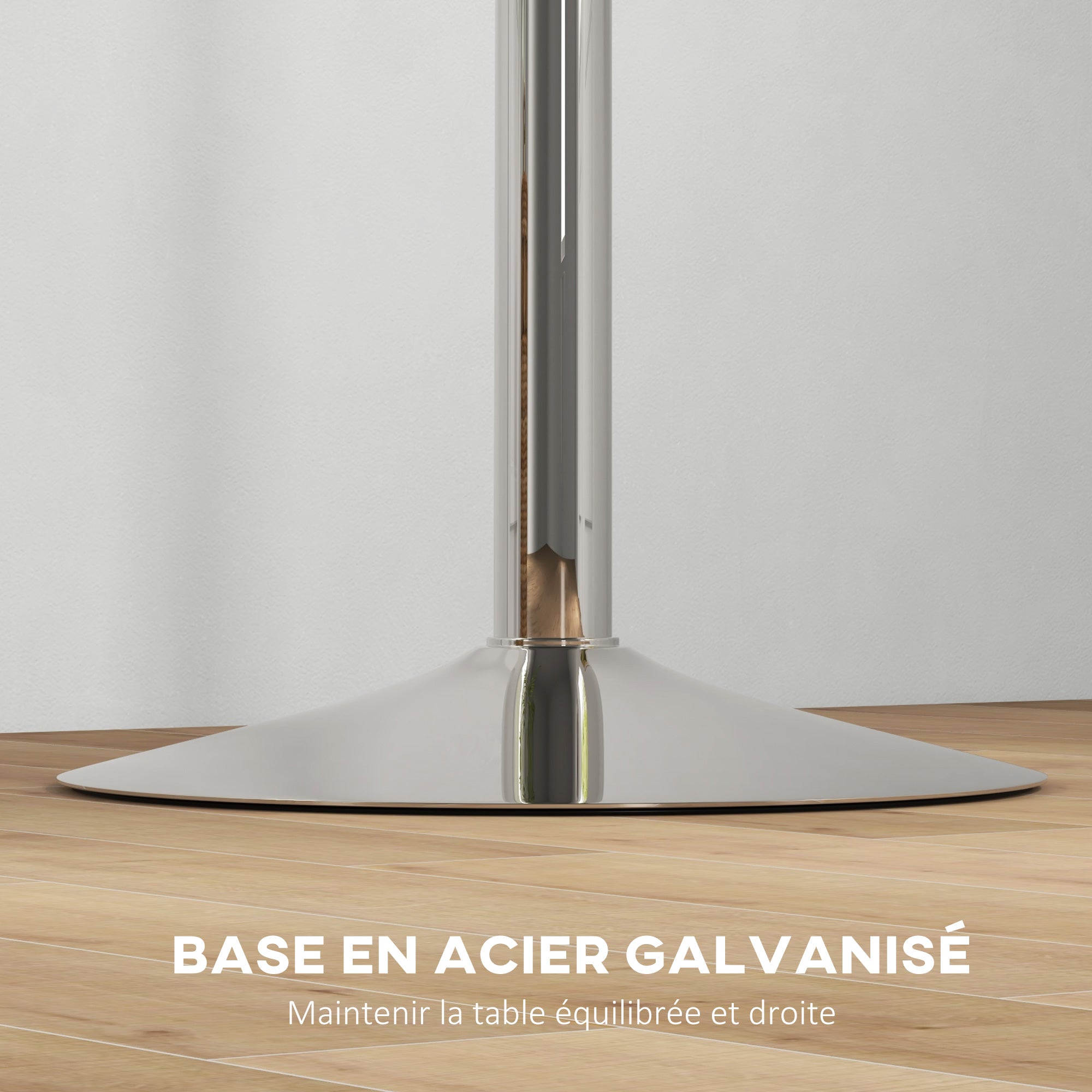 Table de bar ronde table haute cuisine mange-debout réglable en hauteur 69-91 cm avec plateau pivotante à 360° base en acier naturel et gris