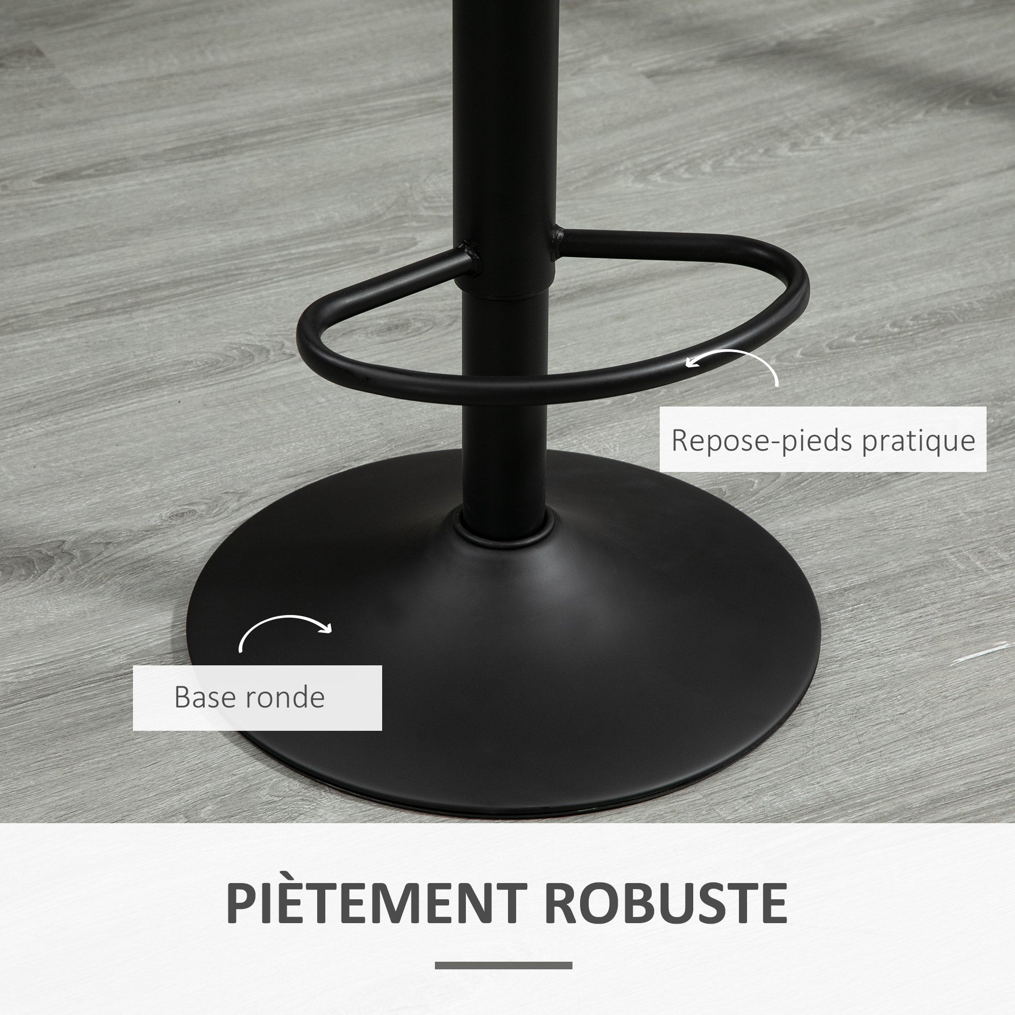 Lot de 2 tabourets de Bar Design néo-rétro réglable pivotant avec Repose-Pied métal Noir Lin Gris