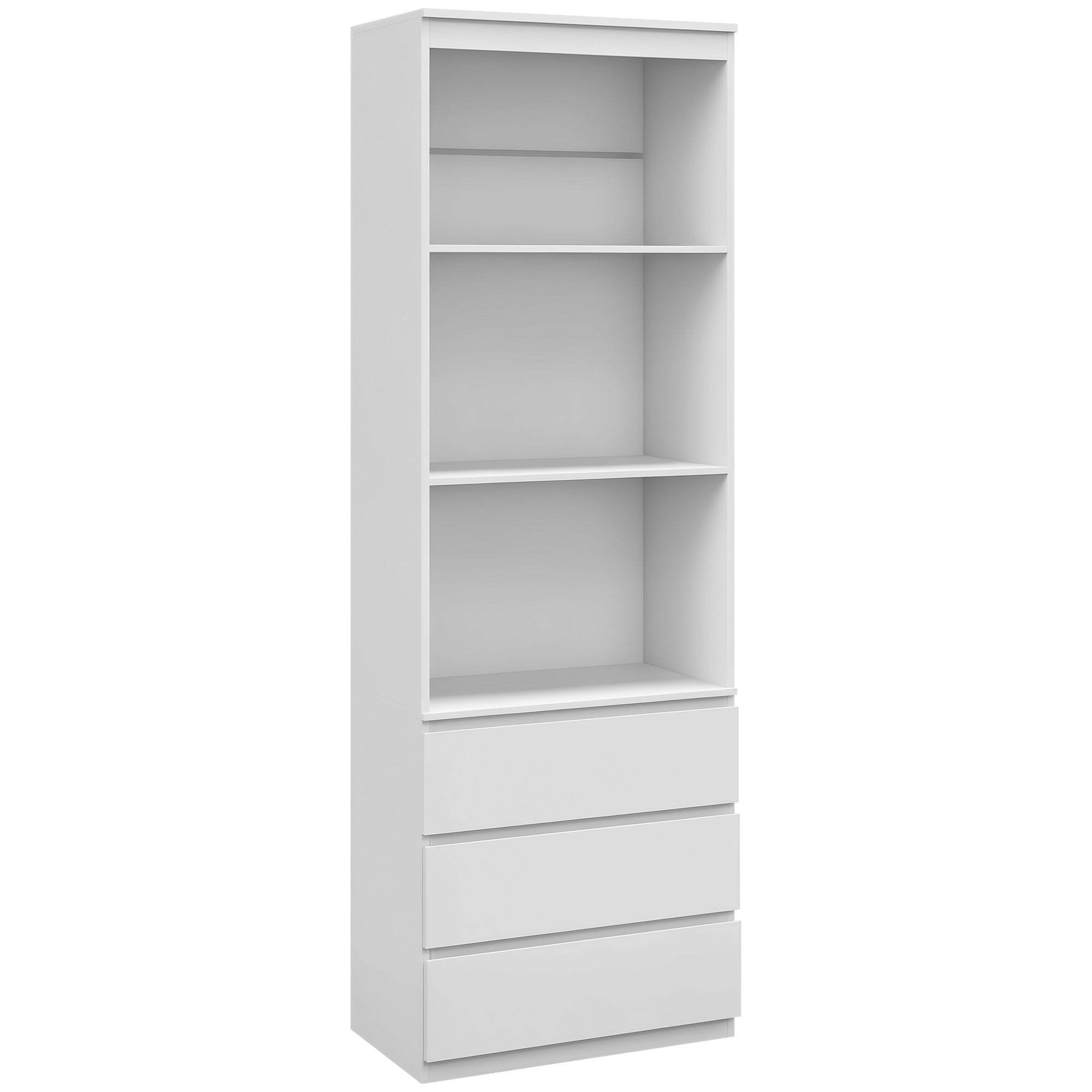 Bibliothèque meuble de rangement haute de 180 cm avec 3 étagères et 3 tiroirs en bois 60 x 35 x 180 cm blanc