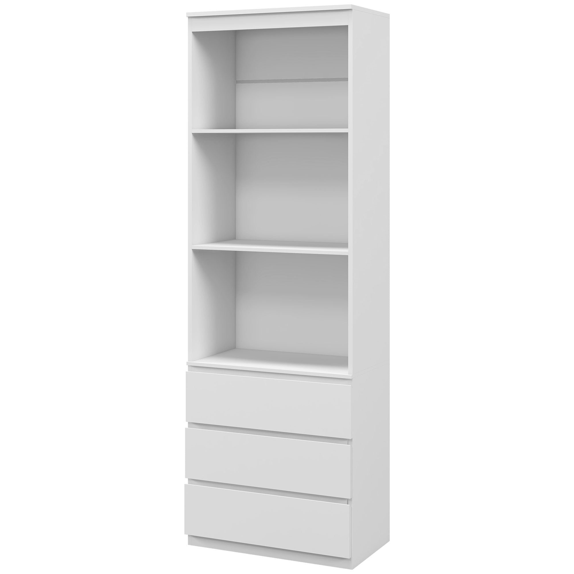 Bibliothèque meuble de rangement haute de 180 cm avec 3 étagères et 3 tiroirs en bois 60 x 35 x 180 cm blanc