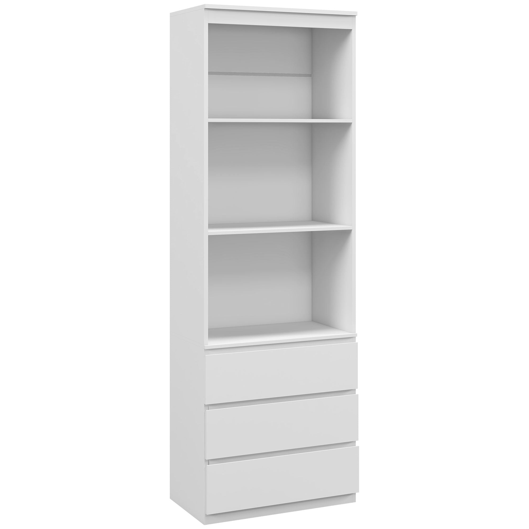 Bibliothèque meuble de rangement haute de 180 cm avec 3 étagères et 3 tiroirs en bois 60 x 35 x 180 cm blanc