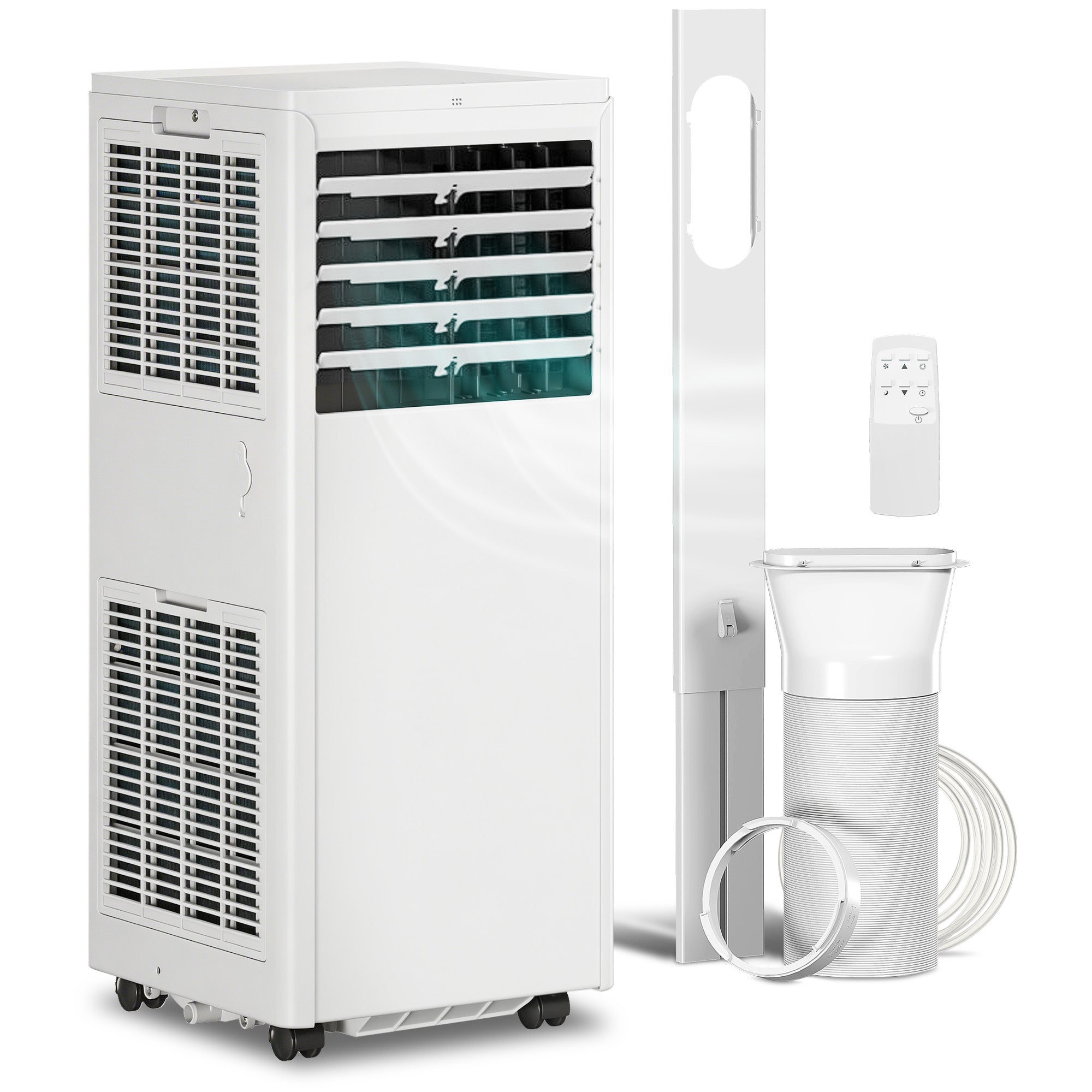 Climatiseur mobile 7000 BTU, climatiseur portable 4 en 1, refroidissement, déshumidificateur, ventilateur, mode nuit, télécommande, minuteur 24H, 2 Vitesses, pour pièces 30 m², classe A