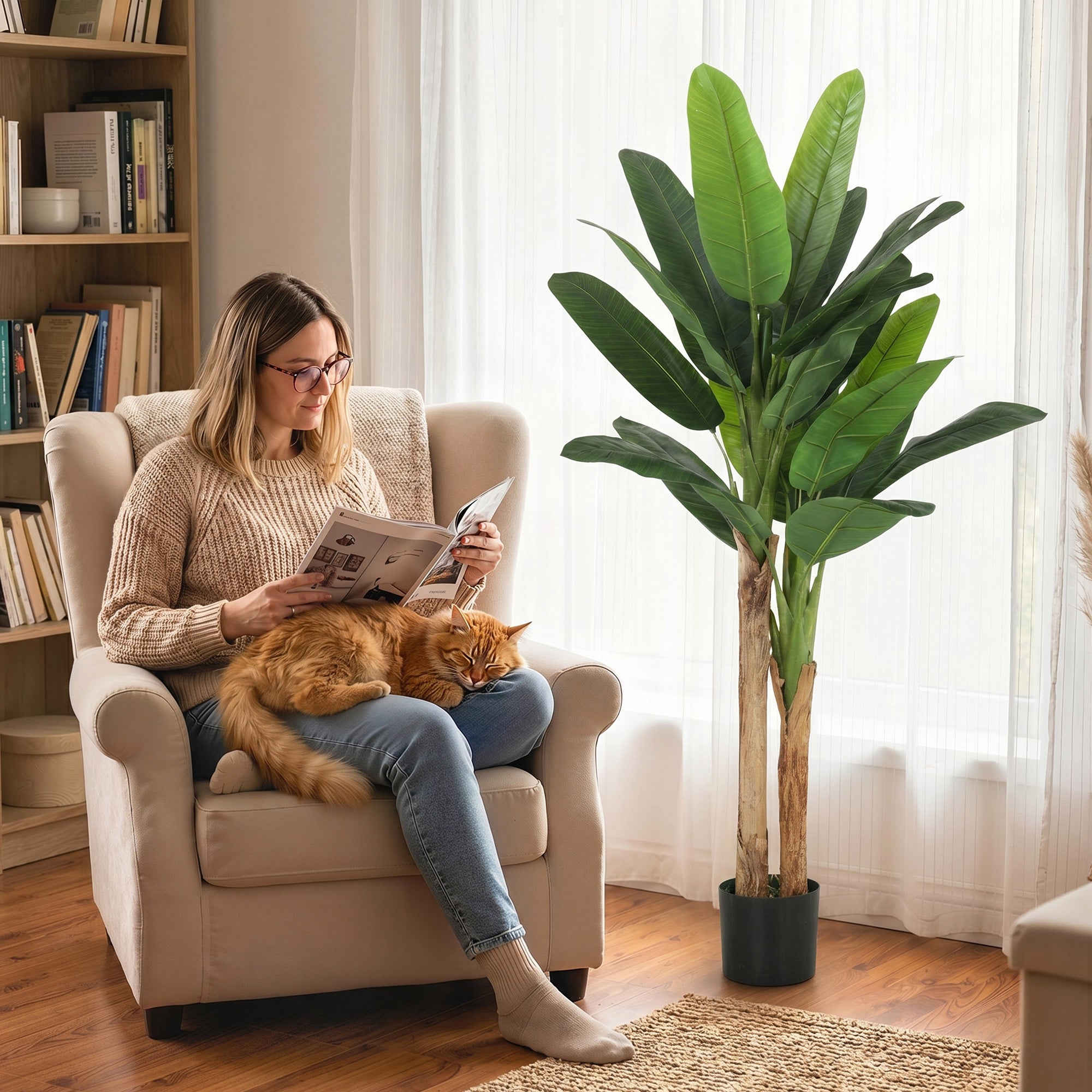 Lot de 2 plantes artificielles intérieurs 150 cm bananier arbre artificiel en pot avec des feuilles réalistes, fausse plante vert décoration pour maison, bureau, salon, chambre