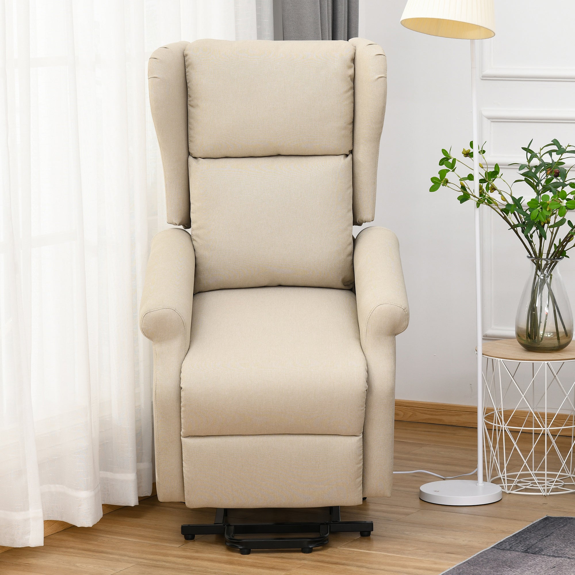 Fauteuil releveur inclinable avec Repose-Pied Fauteuil Relax Électrique de Relaxation électrique Ajustable avec Télécommande et Poche latérale de Rangement Lin Crème