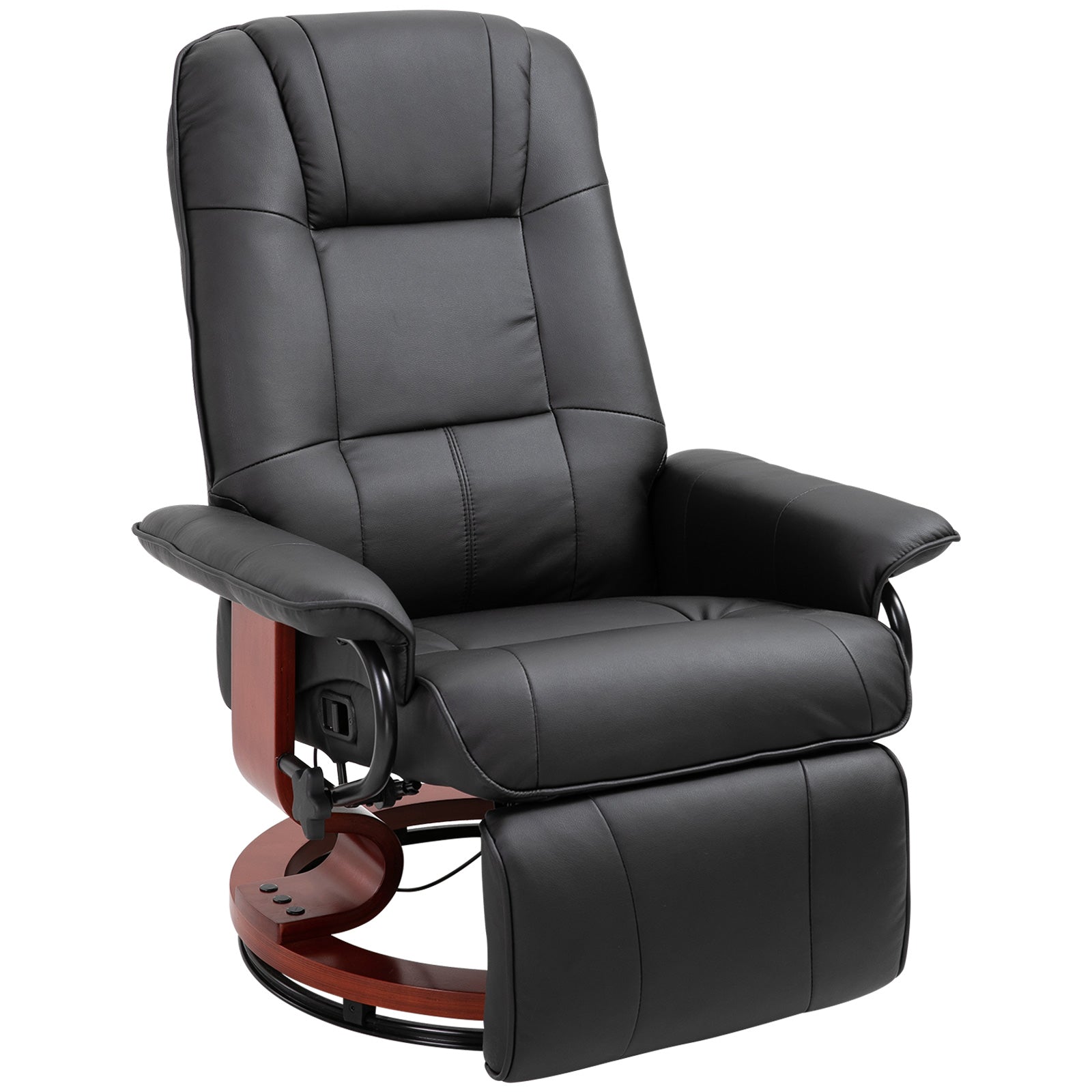 Fauteuil relax inclinable fauteuil de salon repose-pieds réglable pivotant 360° piètement bois revêtement synthétique noir