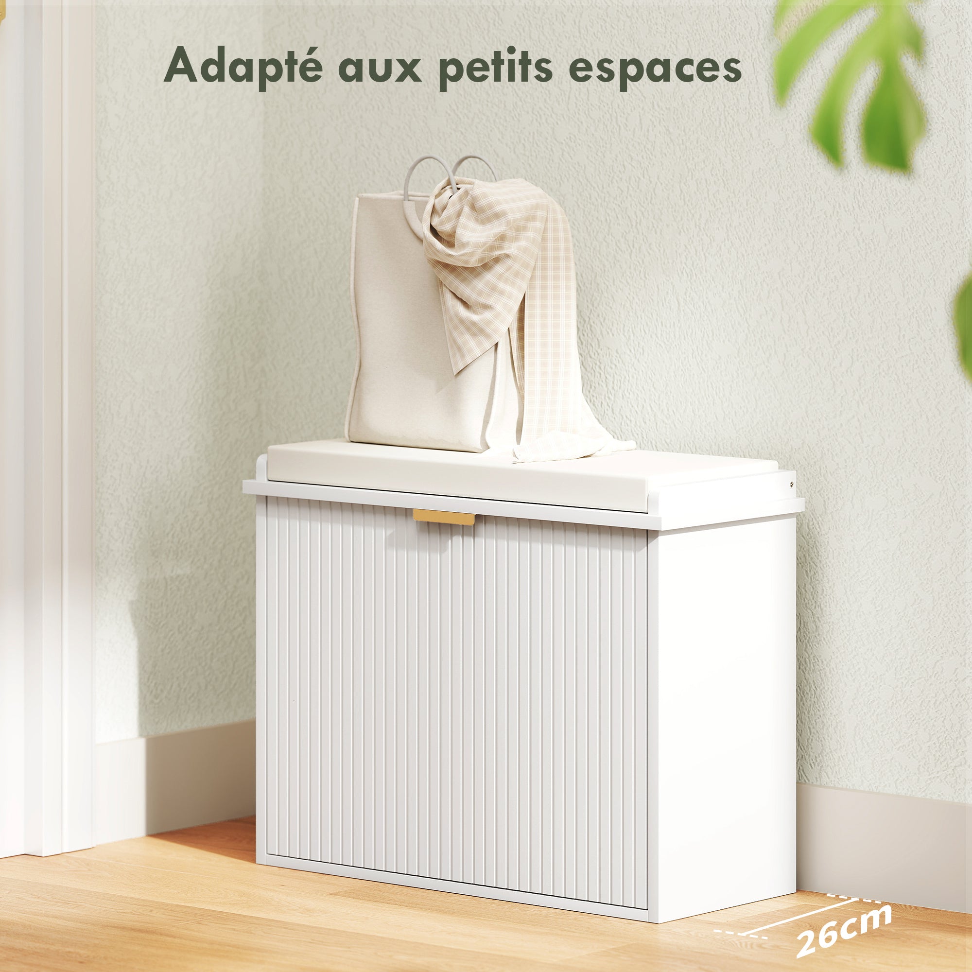 Banc à chaussures meuble à chaussures avec coussin d'assise rembourré et tiroir rabattable, banc d'entrée pour couloir, chambre, charge 120 KG, 62 x 26 x 47,5 cm, blanc