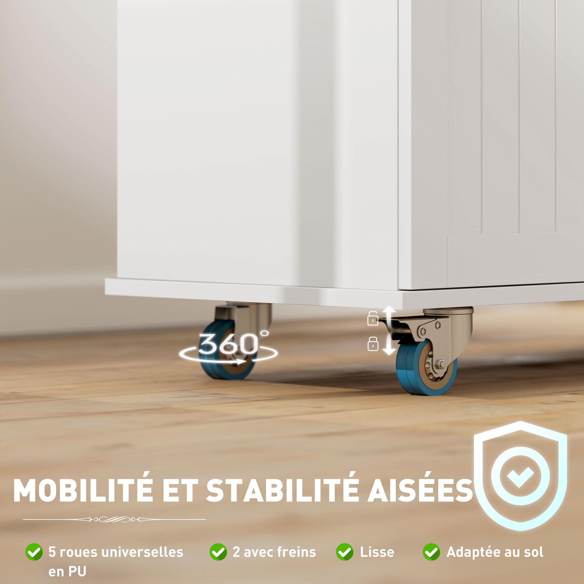 Îlot central cuisine mobile avec prise de courant et port USB desserte cuisine à roulettes avec tablette à abattant 2 tiroirs 2 placards étagère réglable porte-épices et porte-serviettes blanc