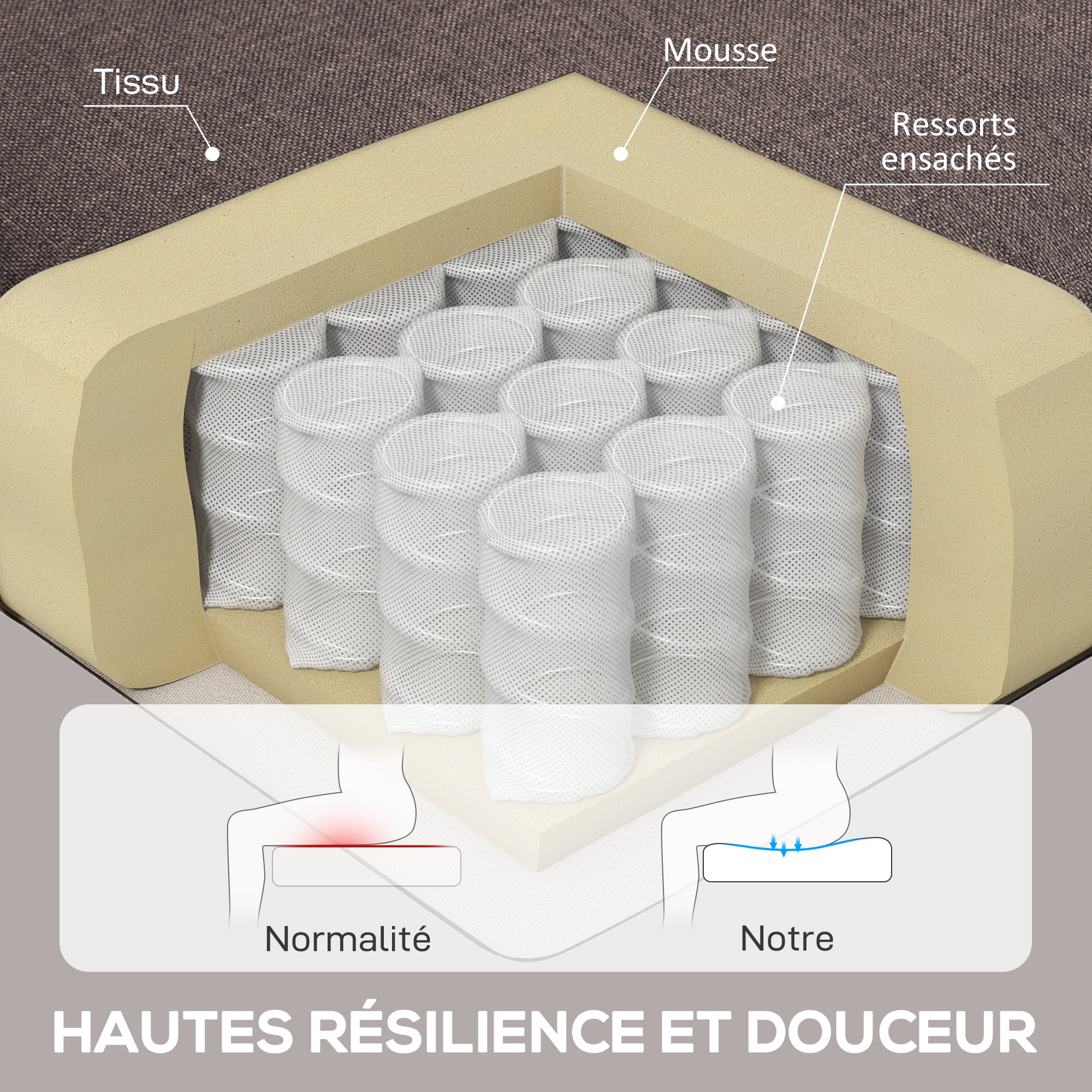 Fauteuil de salon, fauteuil capitonné avec pieds en bois, assise large, grand confort, style classique, 74 x 86 x 102 cm, marron