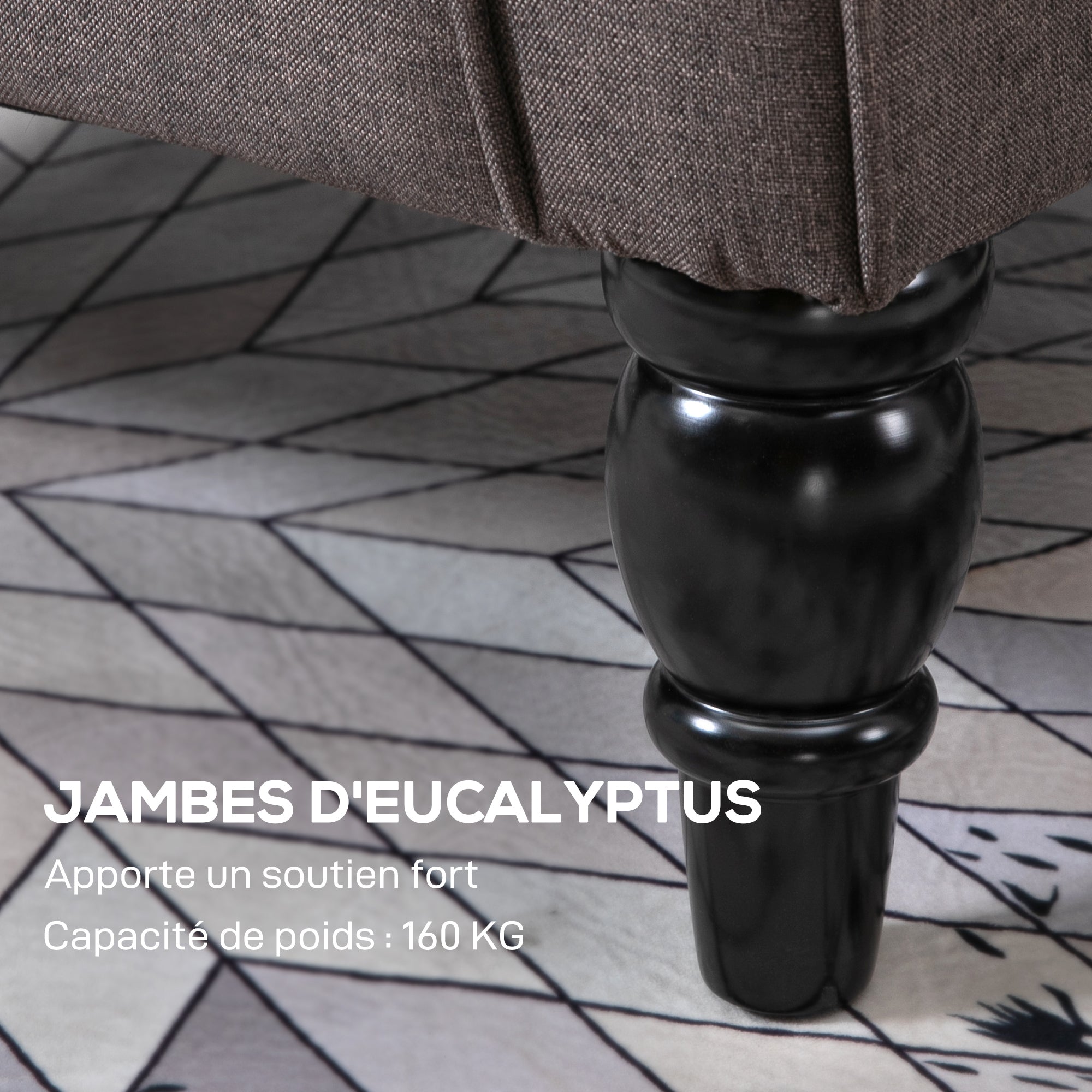 Fauteuil de salon, fauteuil capitonné avec pieds en bois, assise large, grand confort, style classique, 74 x 86 x 102 cm, marron