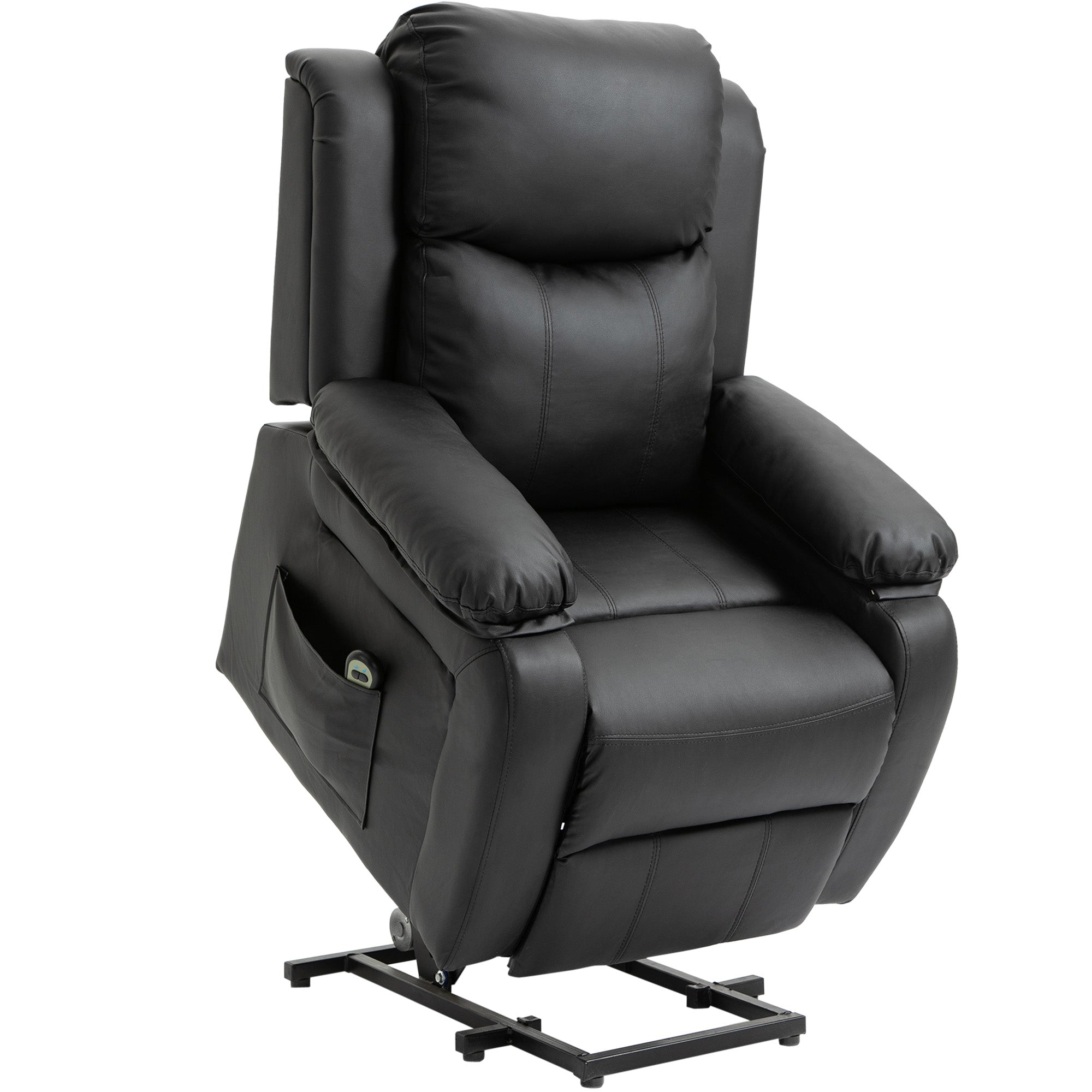 Fauteuil releveur électrique, fauteuil relax électrique avec repose-pied, dossier inclinable, télécommande et poches latérales, revêtement en PU, pour personnes âgées, noir