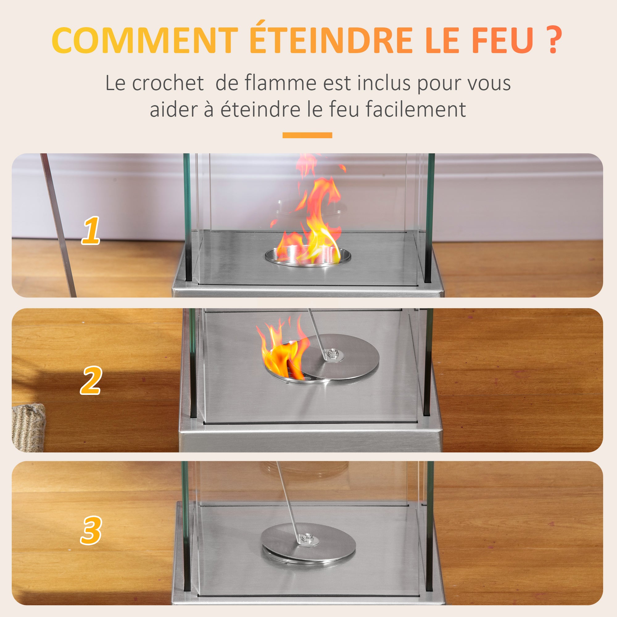 Cheminée éthanol à Poser Cheminée Portable à table avec réservoir 0,4 L Couverture 15 m² - dim. 25L x 25l x 60H cm