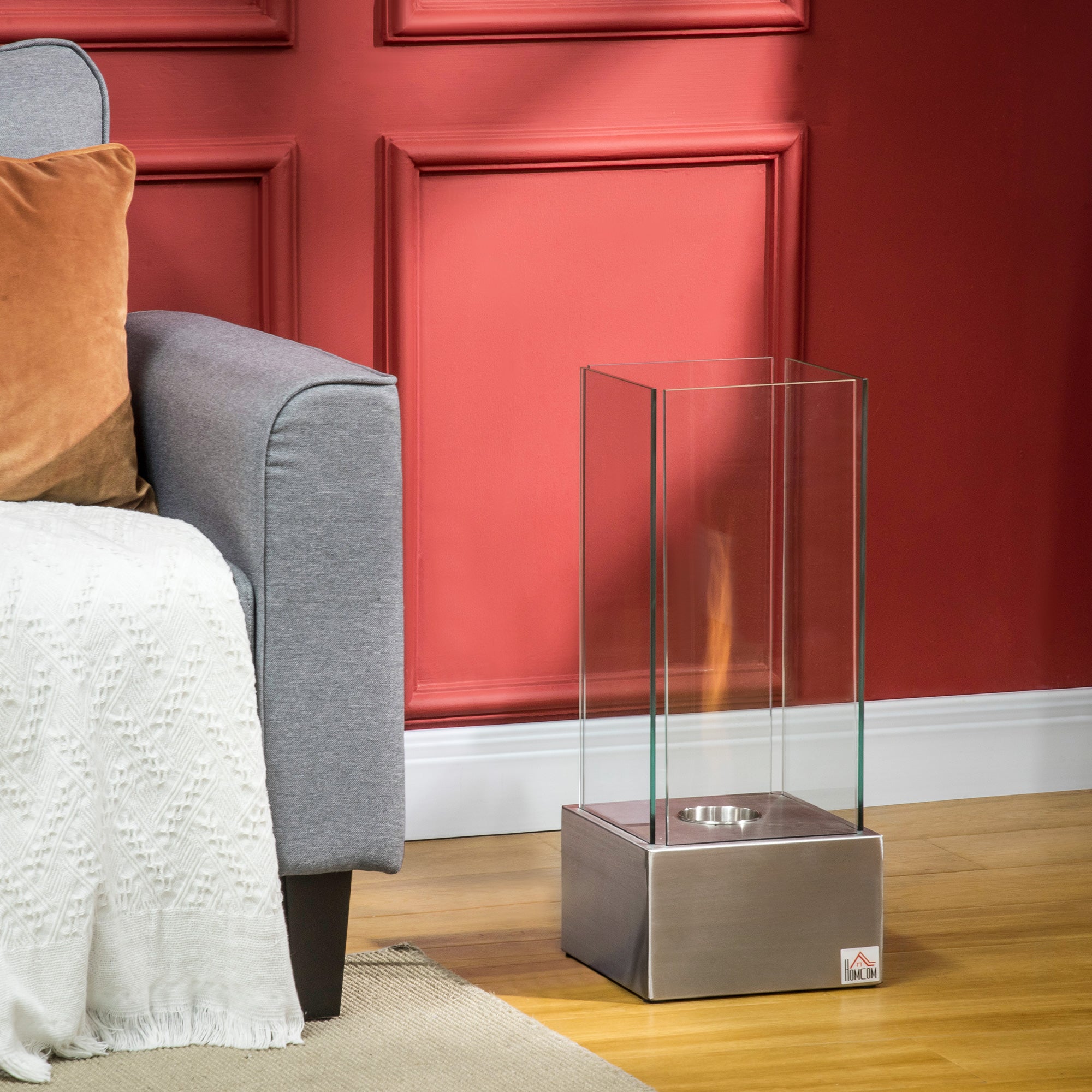 Cheminée éthanol à Poser Cheminée Portable à table avec réservoir 0,4 L Couverture 15 m² - dim. 25L x 25l x 60H cm