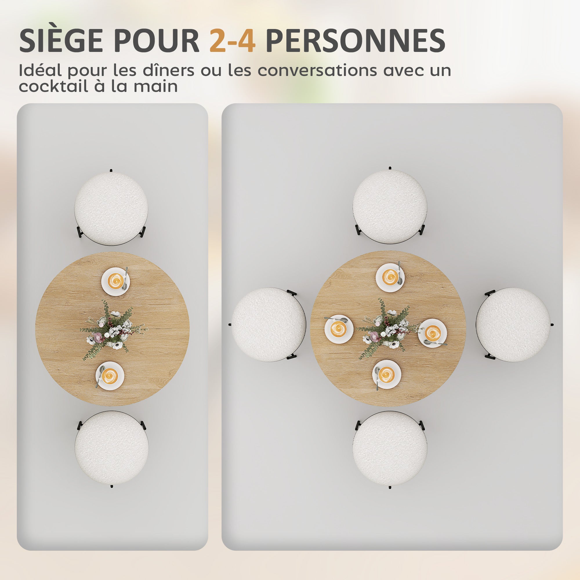 Table à manger ronde pour 2 personnes table de cuisine 80 cm style industriel avec plateau aspect bois et piètement croisé en acier, blanc chêne