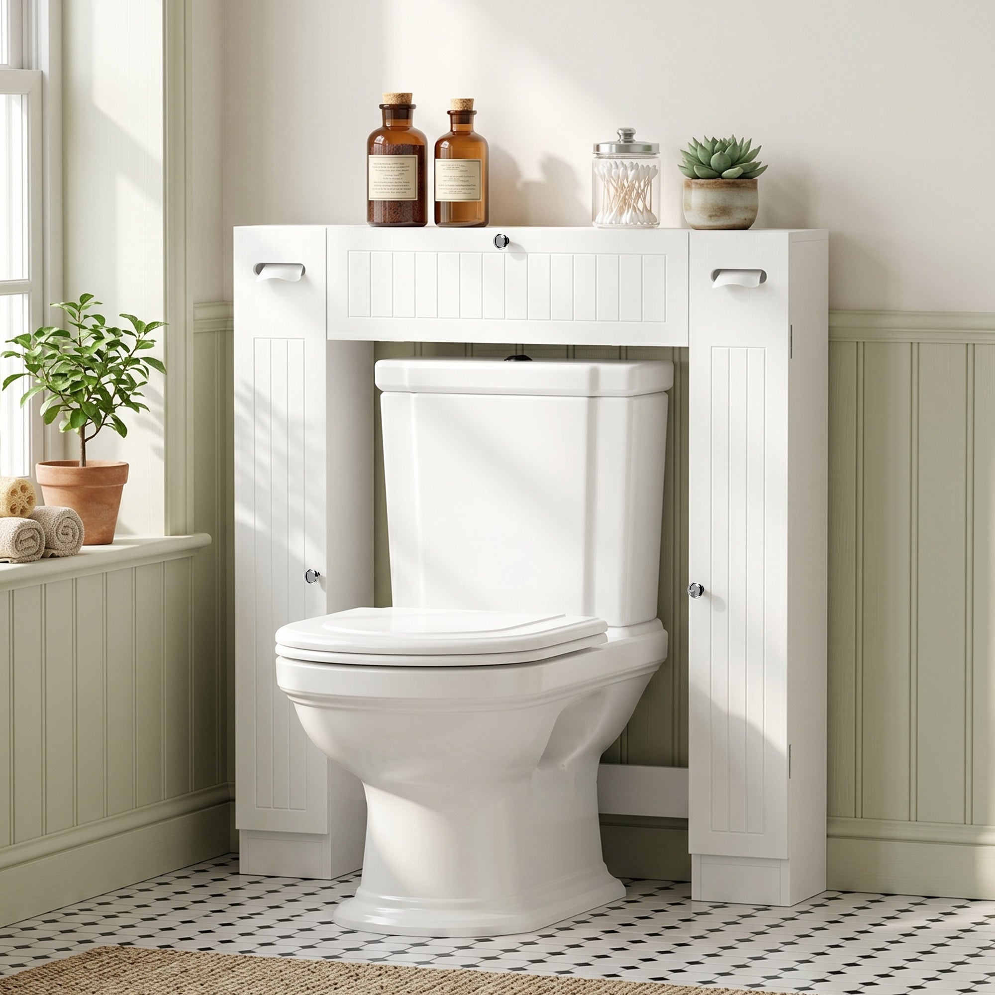 Meuble WC dessus de toilette, armoire au-dessus des toilettes avec 2 placards, tiroir basculant, porte-papier et étagères réglables, 88 x 18 x 98 cm, blanc