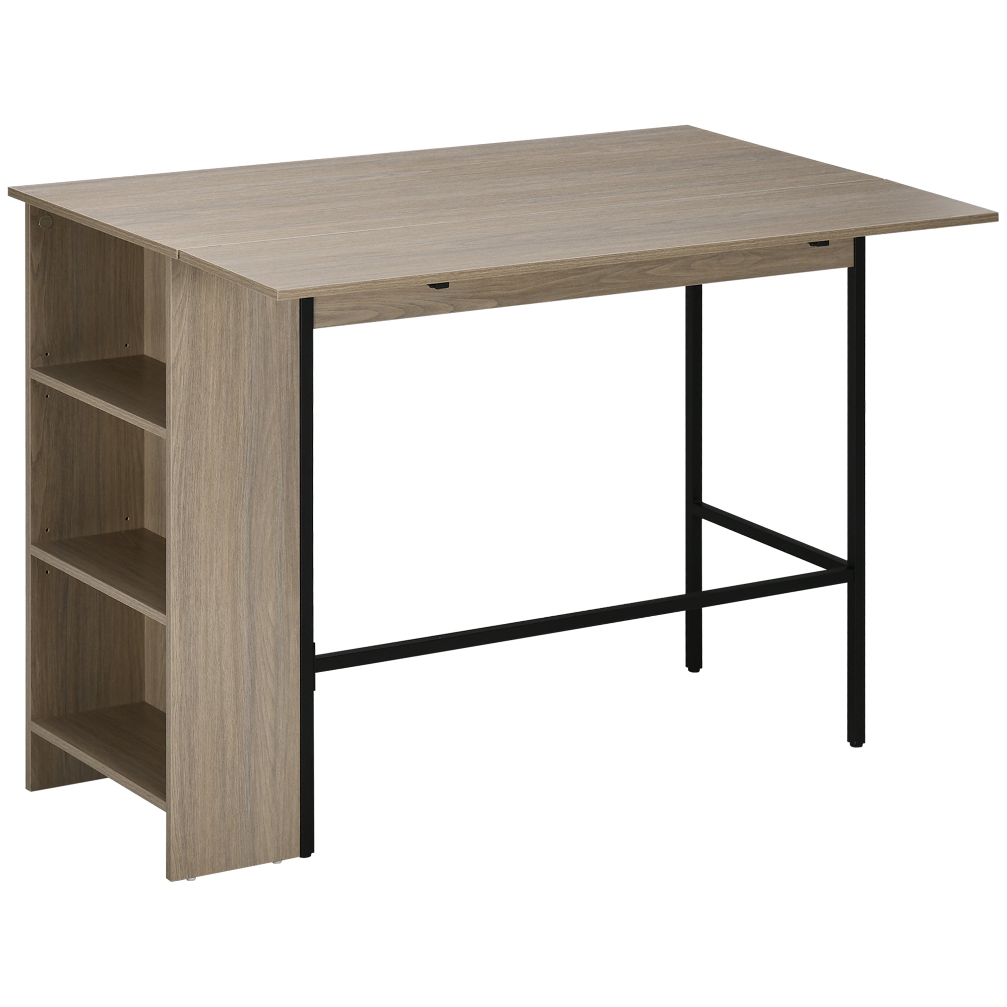 Table de bar avec rangement Table Bistrot Ilot central plateau latéral rabattable et 3 étagères - 120 x 76 x 91,4 cm