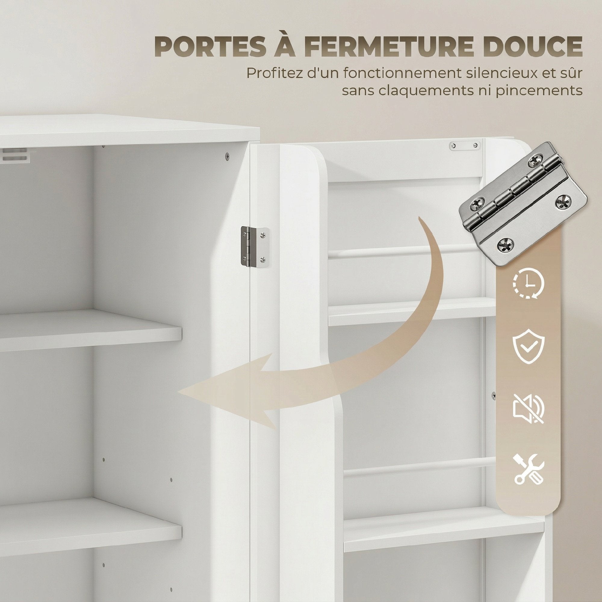 Buffet Cuisine, Meuble de Rangement avec Tiroir, 3 Portes à Fermeture Douce, Racks-Porte et Étagères Réglables, Meuble TV Jusqu'à 55 Pouces, pour Salon et Salle à Manger, 110x40x80cm, Blanc