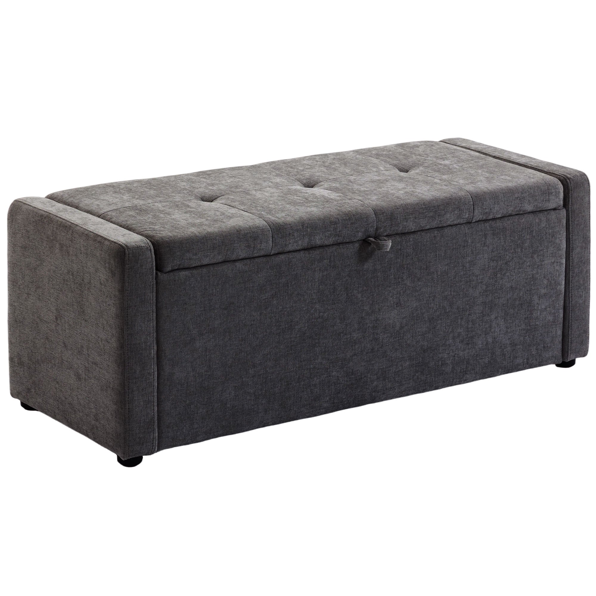 Banc de rangement, bout de lit, repose-pieds rembourré en lin avec assise large et confortable, coffre de rangement pour salon, chambre, entrée, 122 x 48 x 44 cm, gris foncé