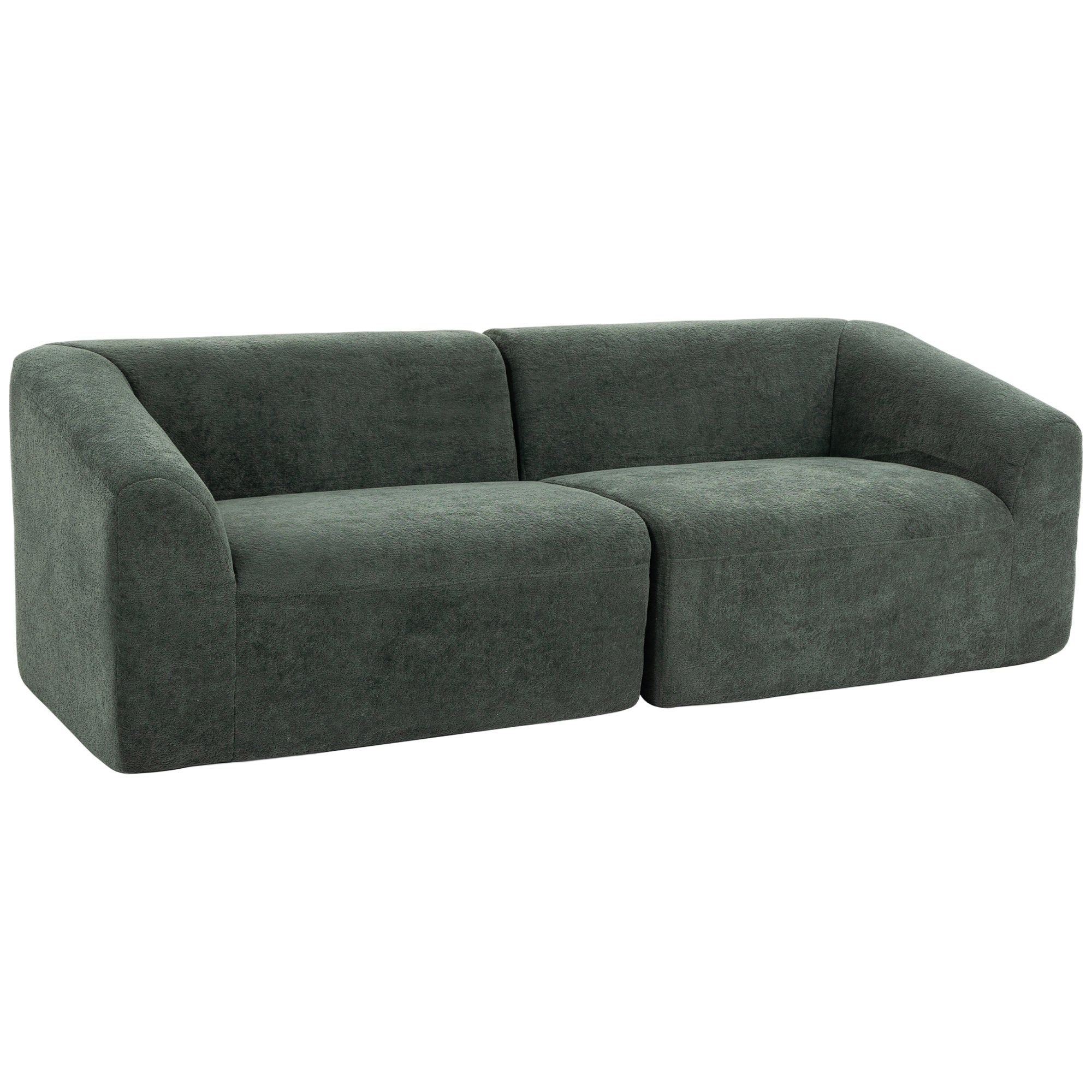 Canapé 3 places en chenille 225 cm, canapé salon rembourré moderne avec assise large, coussin à ressorts, entièrement compressé, pas de montage nécessaire, vert foncé