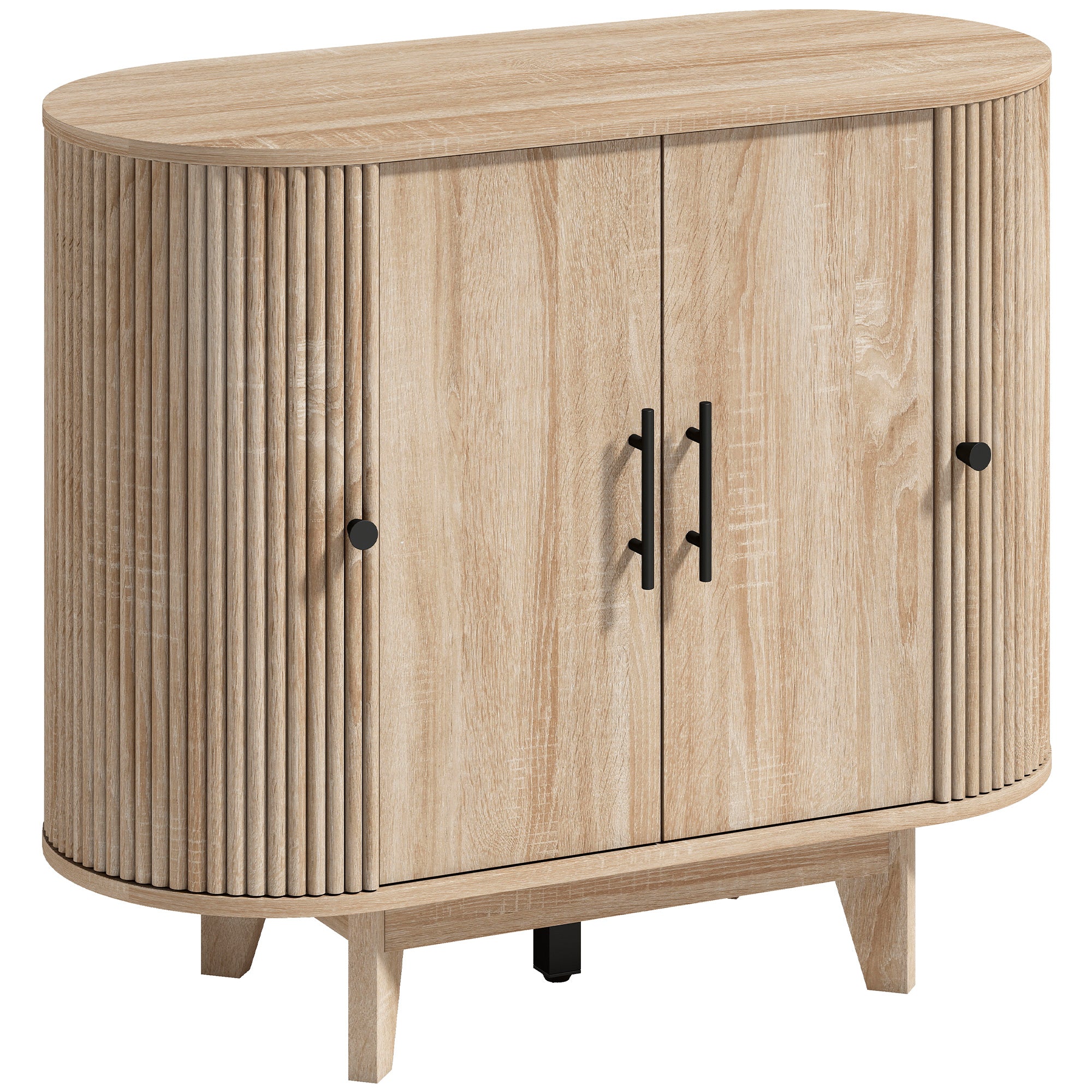 Buffet salon, meuble de rangement ovale avec 4 portes et étagères réglables, 5 pieds stables, style moderne, buffet salle à manger et cuisine, 90 x 40 x 76 cm, chêne