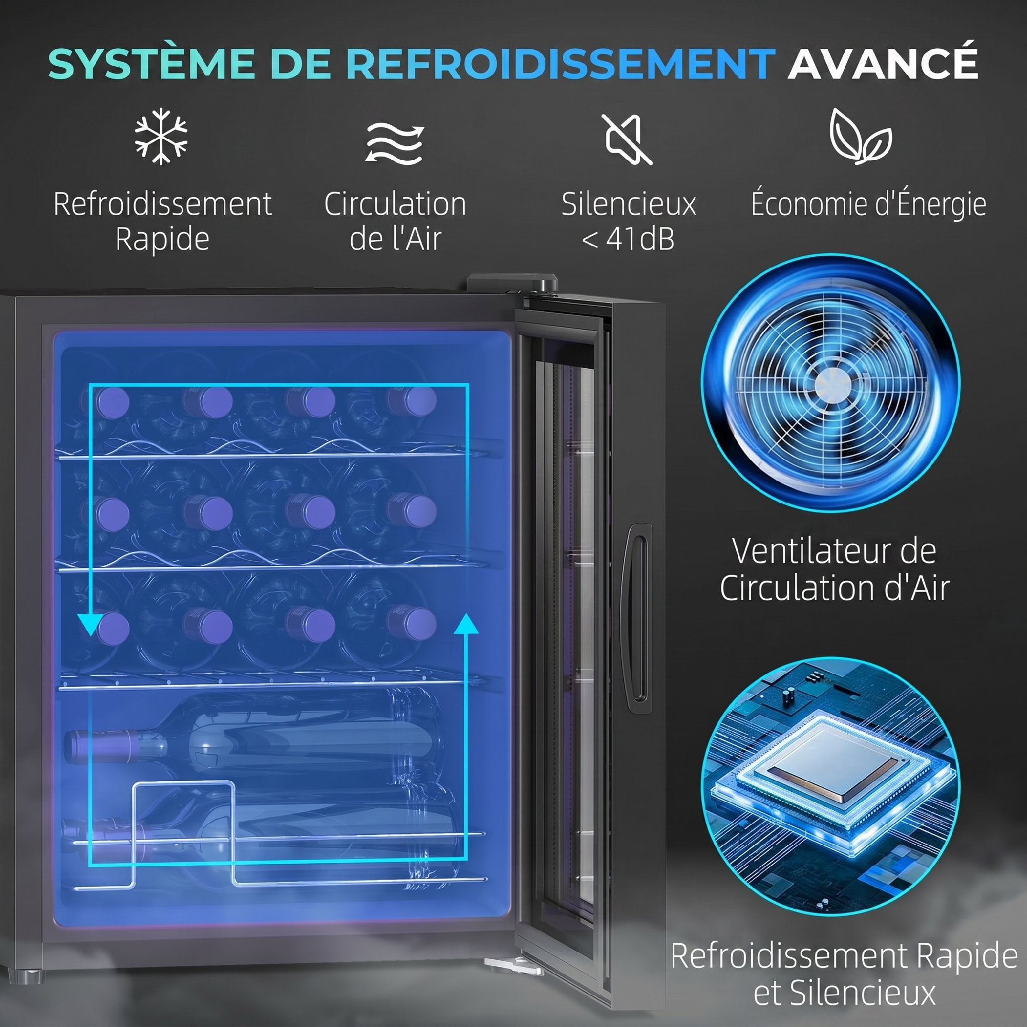 Cave à Vin 16 Bouteilles 42L, Réfrigérateur à Vin et Boissons avec Température Réglable 5-18°C, Porte en Verre Trempé, Étagères Ajustables, Écran Tactile, Éclairage LED, Noir