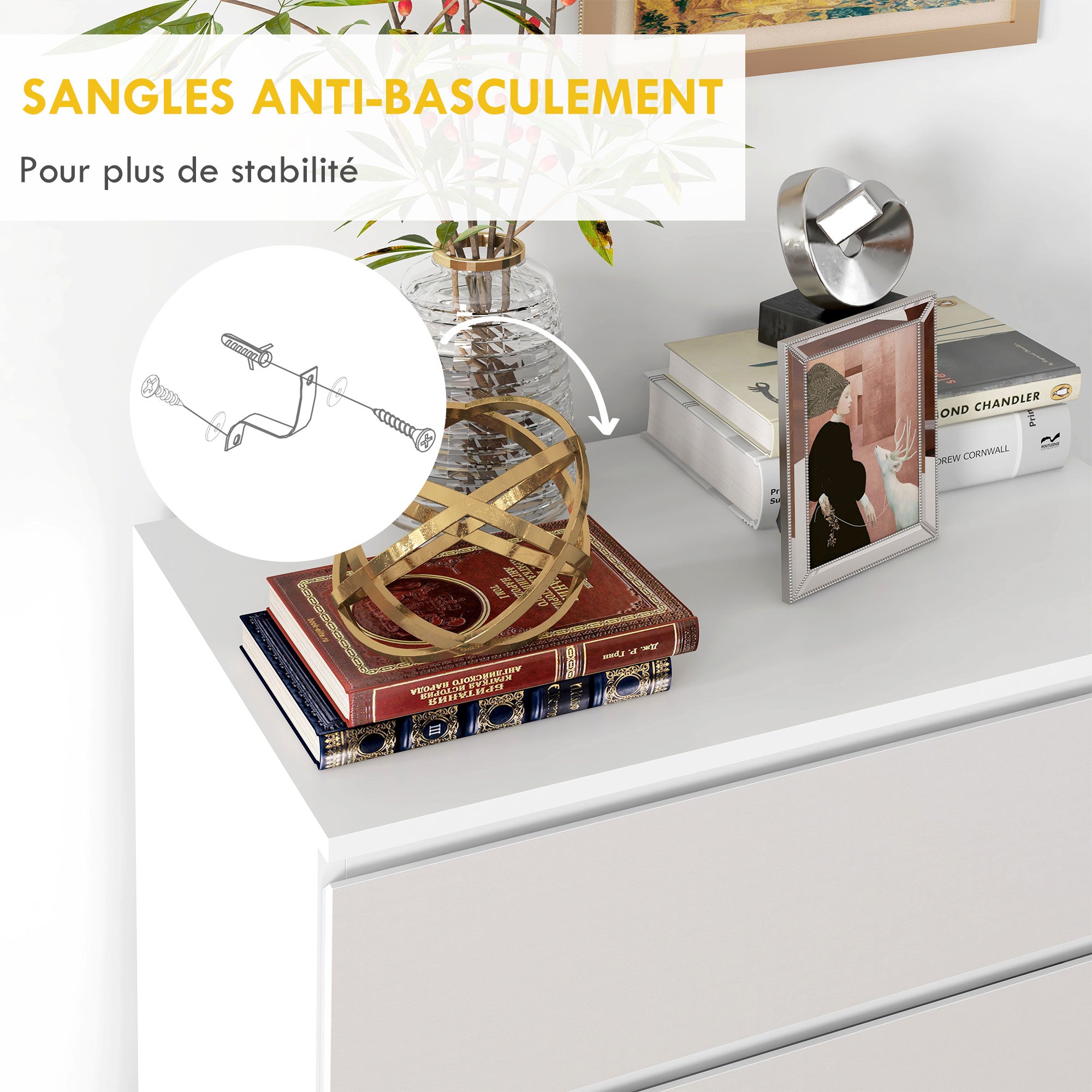 Commode 4 tiroirs commode chambre meuble de rangement épuré style moderne avec mécanisme de fermeture en douceur, pour chambre à coucher, salon - 60 x 40 x 80 cm, blanc