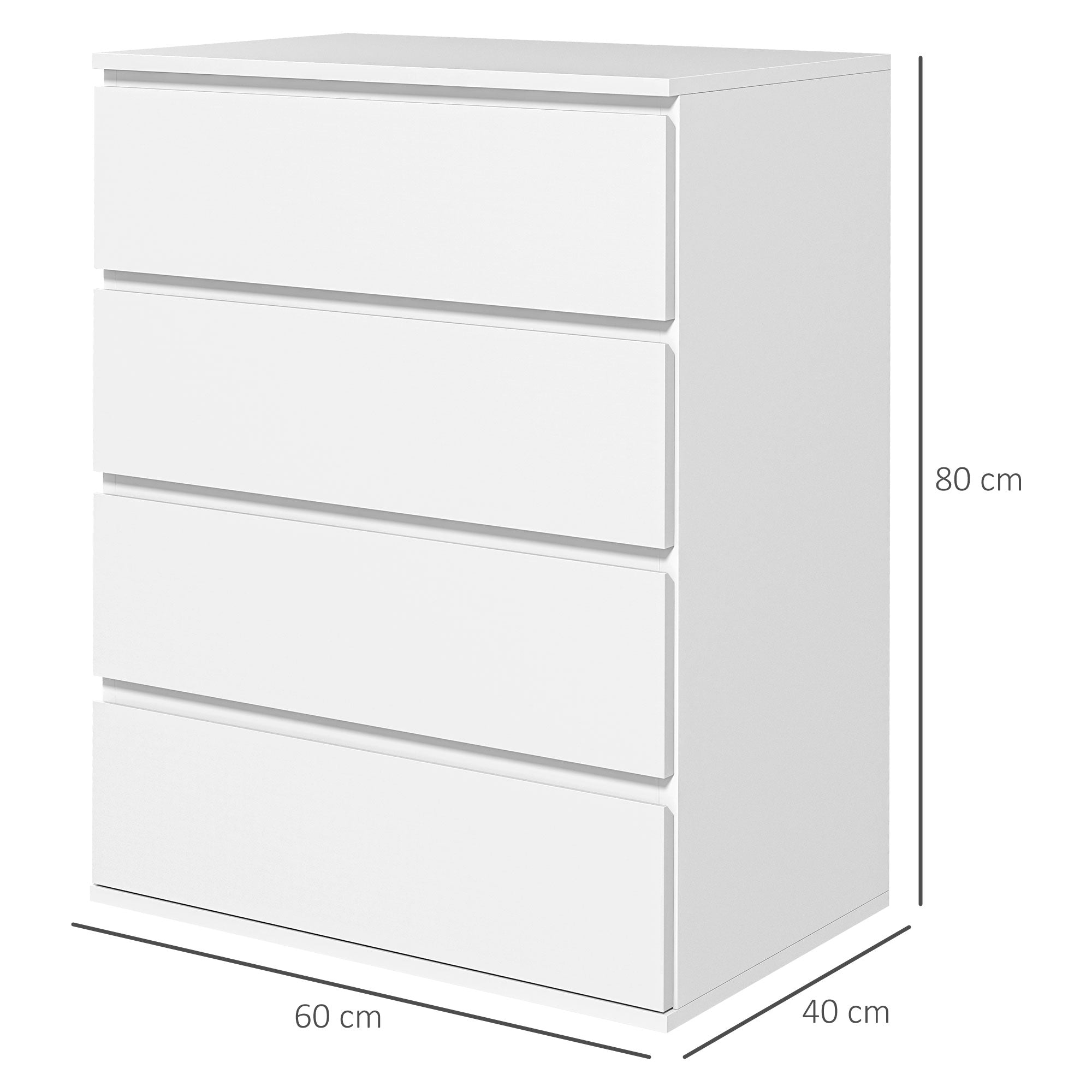 Commode 4 tiroirs commode chambre meuble de rangement épuré style moderne avec mécanisme de fermeture en douceur, pour chambre à coucher, salon - 60 x 40 x 80 cm, blanc