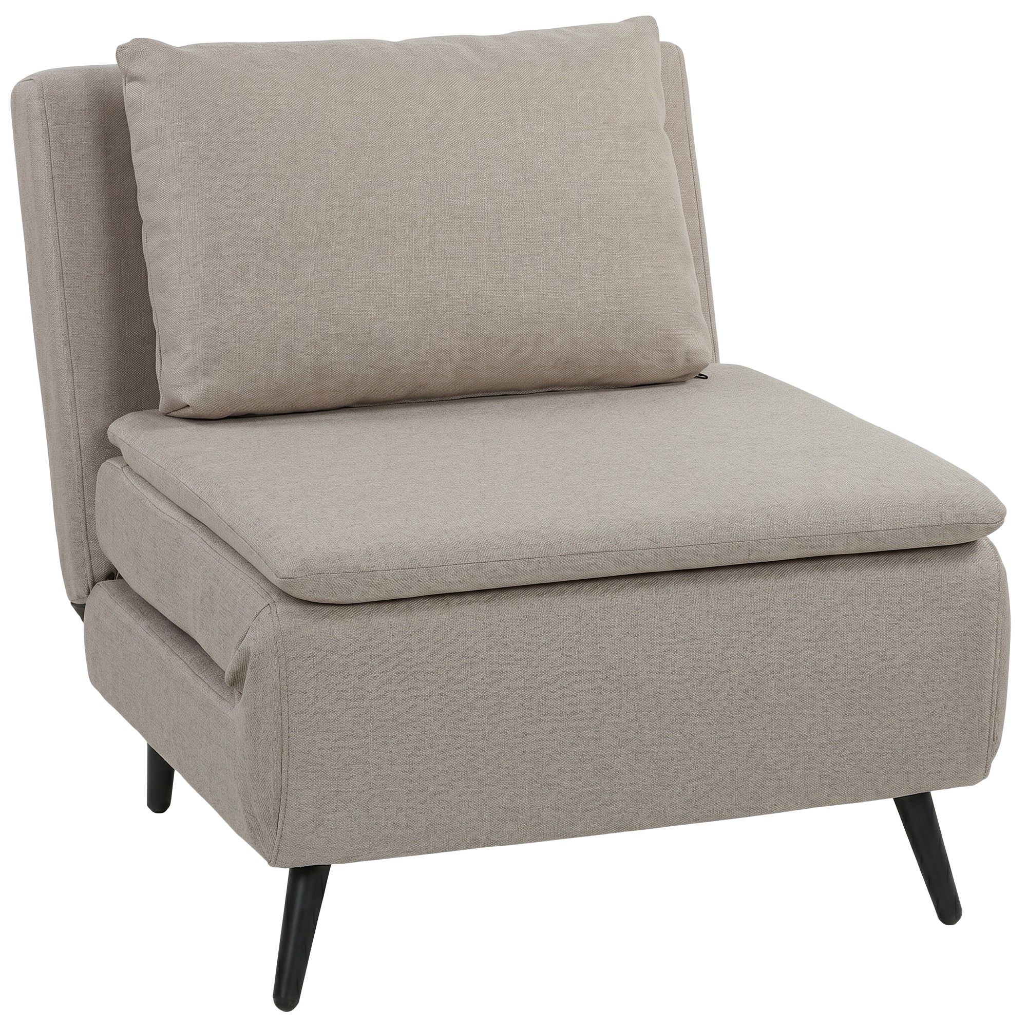 Fauteuil Convertible 1 Place, Fauteuil-Lit Clic-Clac 3 en 1 avec Dossier Réglable, Oreiller, Assise Large, Ressorts en S, Canapé-Lit Rembourré en Lin pour Invités, Salon, Bureau, Marron Clair