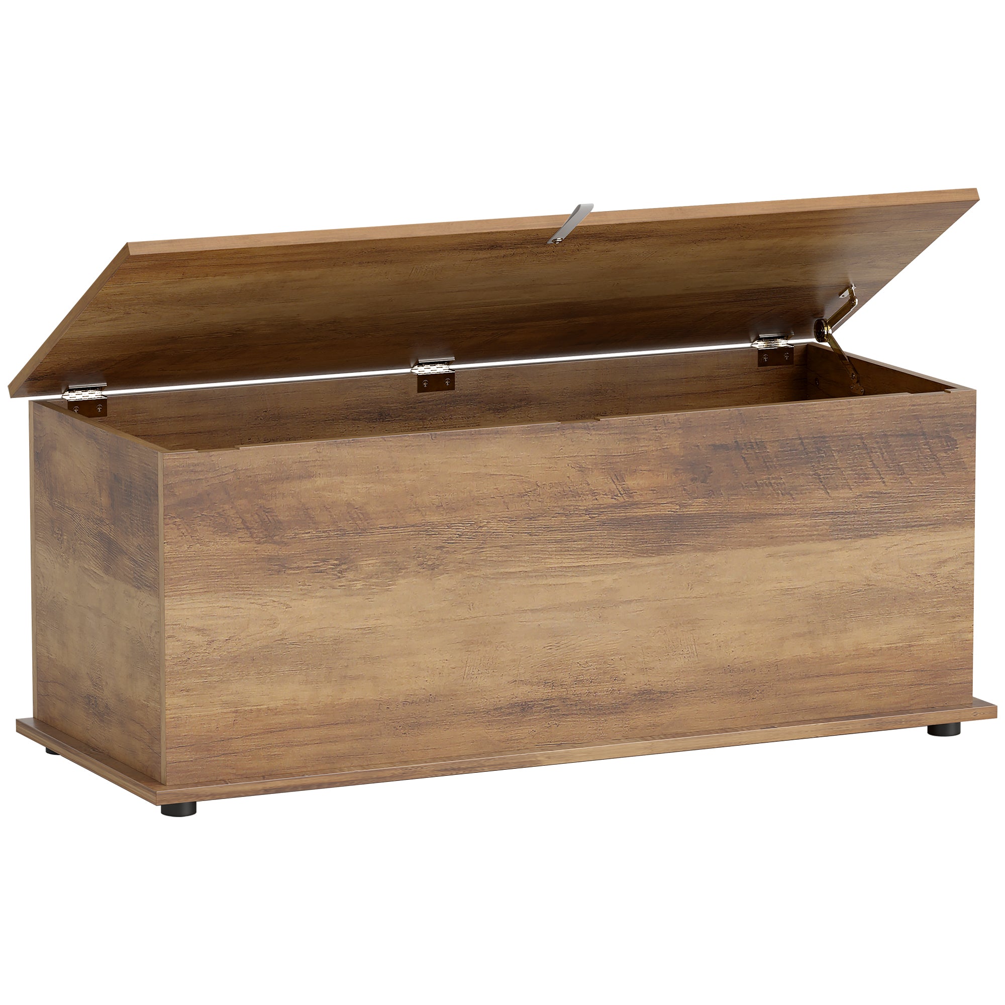 Coffre de rangement, banc de rangement avec couvercle rabattable et charnières de sécurité, banc chaussures, meuble d'entrée, couloir, chambre, salon, 100 x 40 x 40 cm, marron grain bois