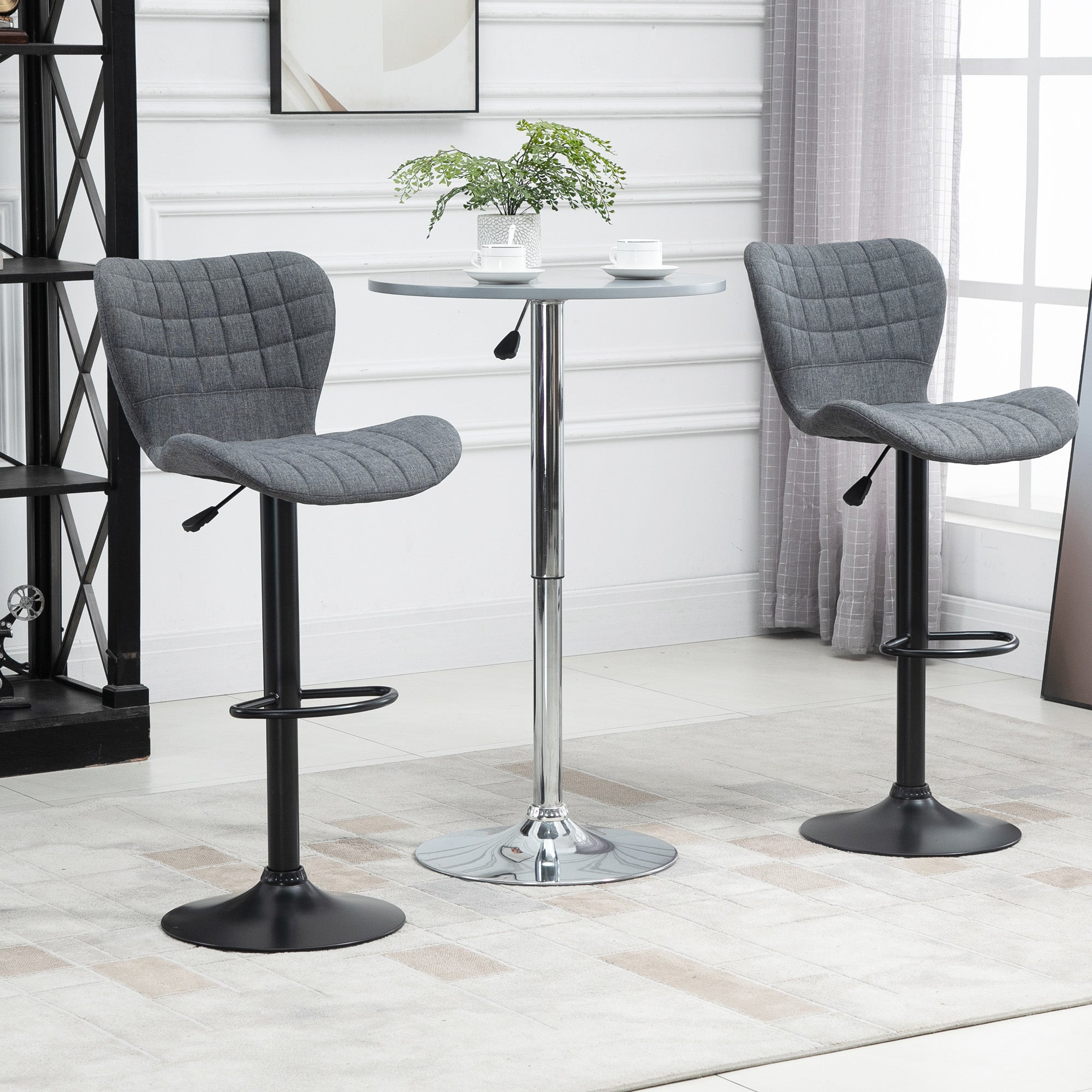 Lot de 2 Tabouret de Bar Design Dossier incurvé capitonné Hauteur d'assise réglable 61-81 cm pivotant 360° Repose-Pied Velours Gris