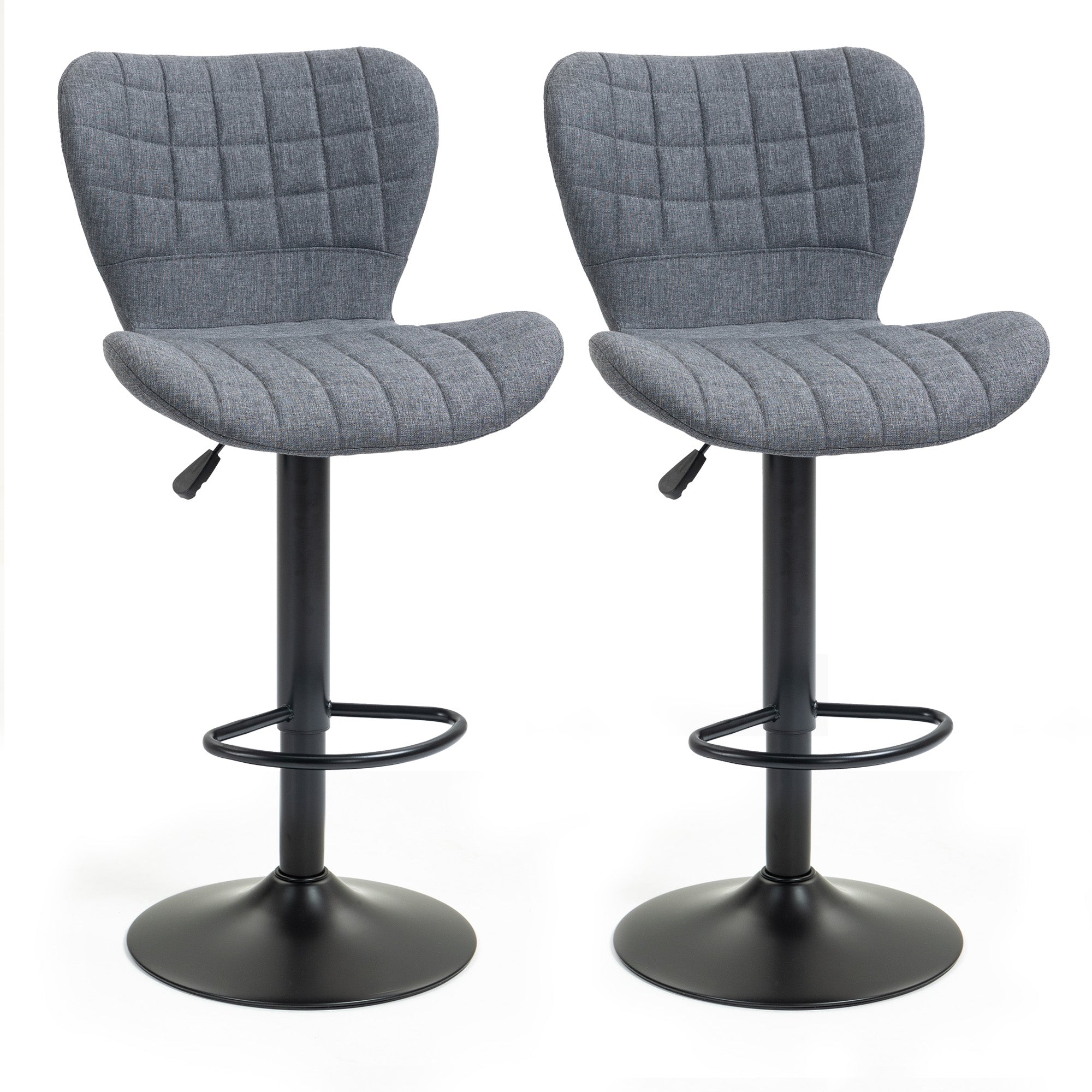 Lot de 2 Tabouret de Bar Design Dossier incurvé capitonné Hauteur d'assise réglable 61-81 cm pivotant 360° Repose-Pied Velours Gris