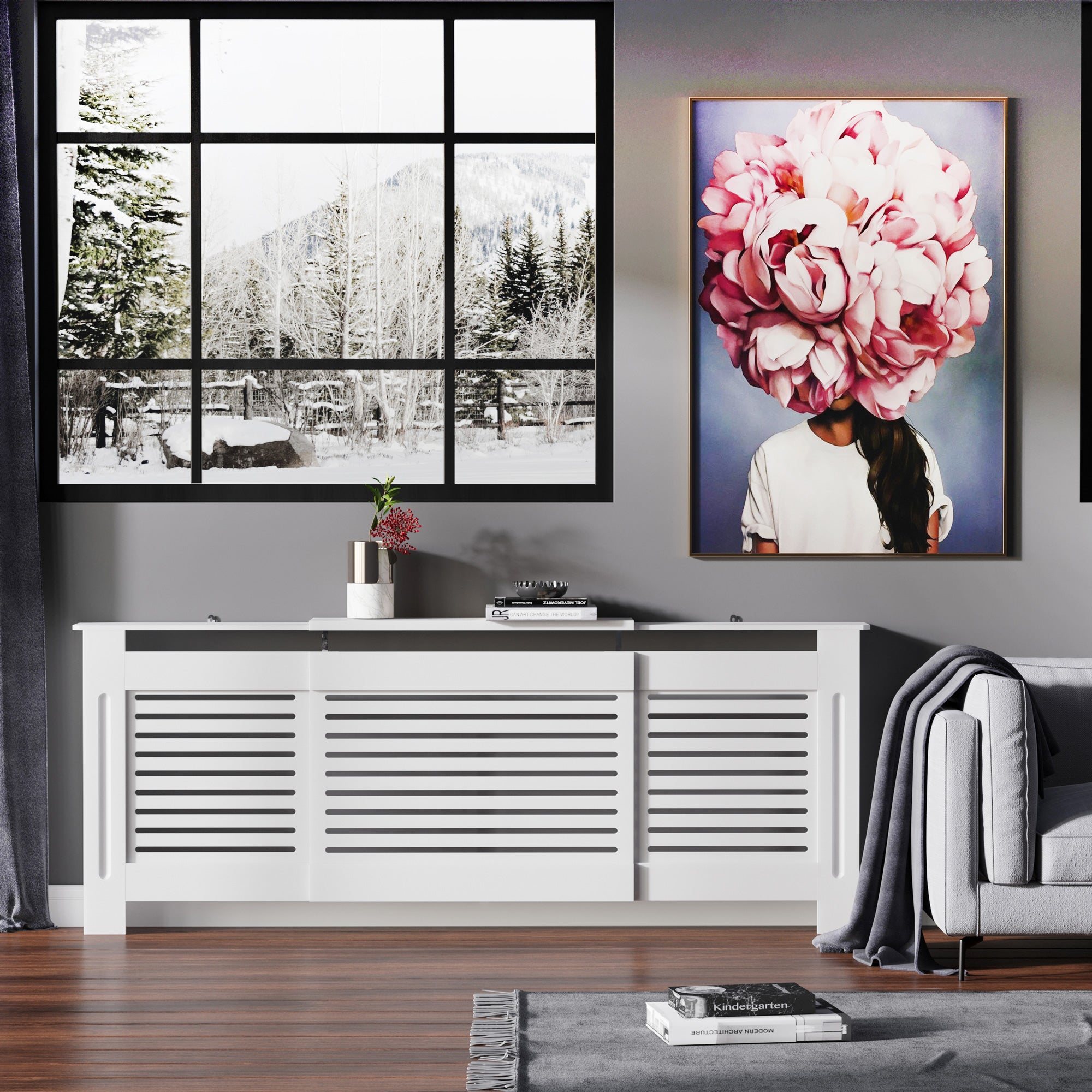 Cache-radiateur Design Contemporain Longueur Extensible 139-208,5 x 20,5 x 82,5 cm MDF Blanc
