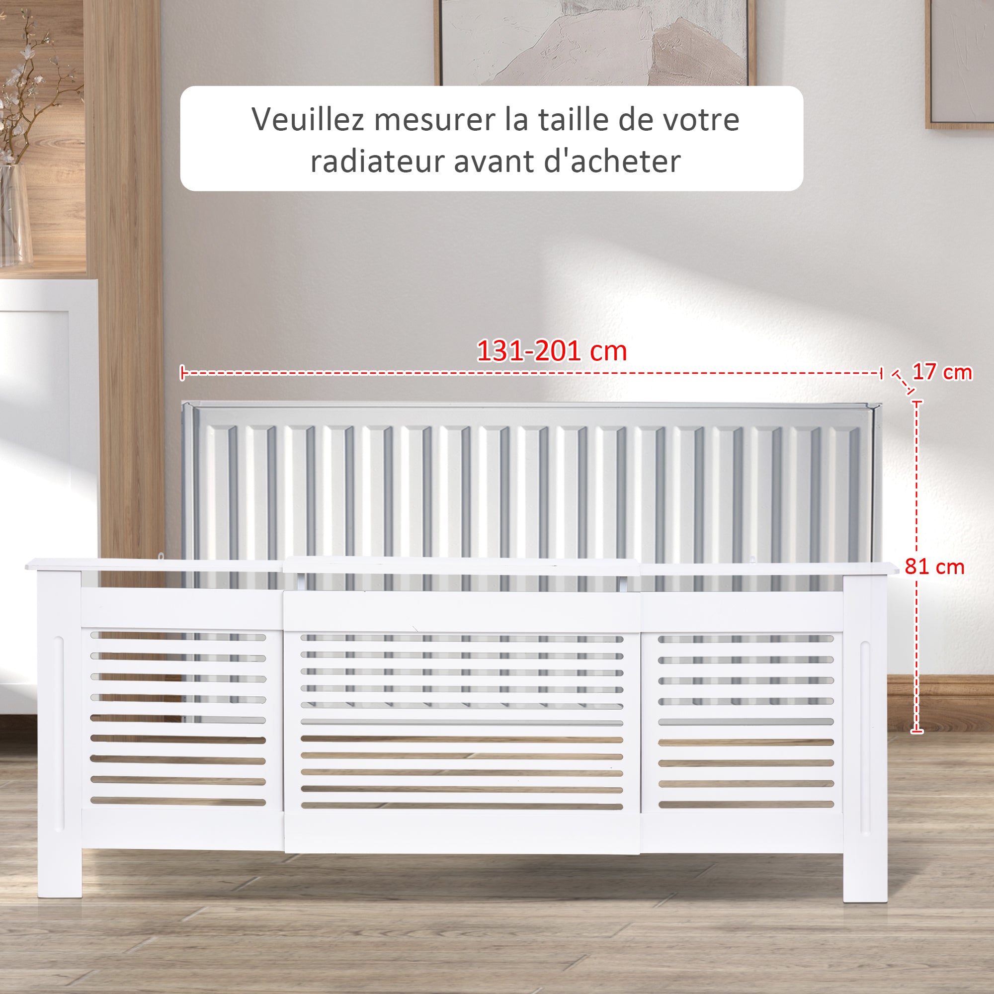 Cache-radiateur Design Contemporain Longueur Extensible 139-208,5 x 20,5 x 82,5 cm MDF Blanc