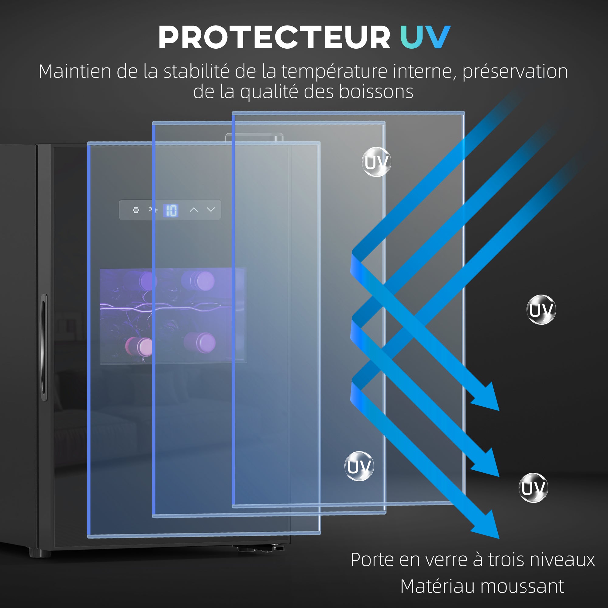 Cave à vin 15 bouteilles 39L réfrigérateur à vin thermoélectrique et silencieux - porte en verre, éclairage LED, écran tactile numérique, frigo vin contrôle de température 8-18°C, noir