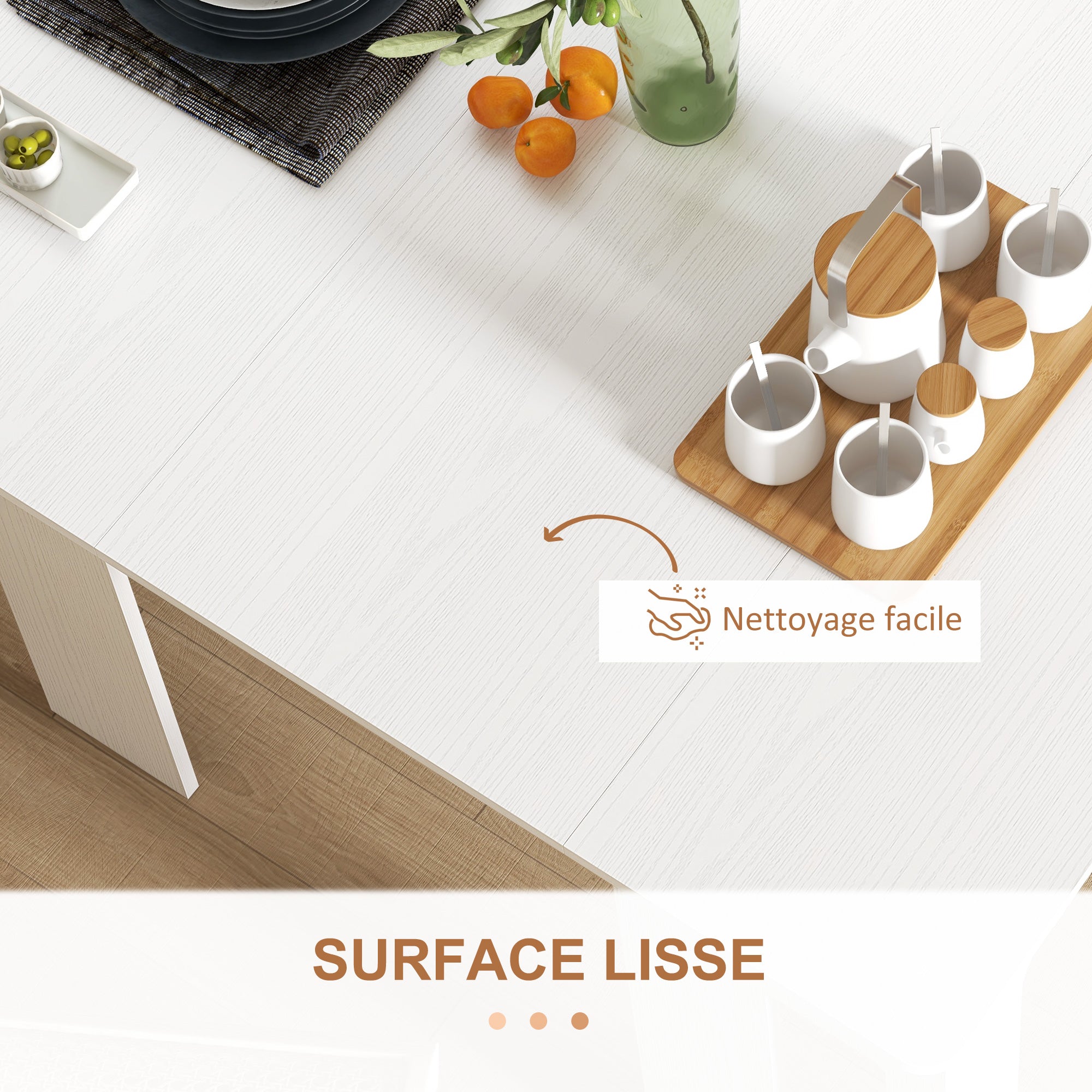 Table à manger pliante, table pliante cuisine rectangulaire extensible jusqu'à 6 personnes, pour petits espaces, salle à manger, blanc